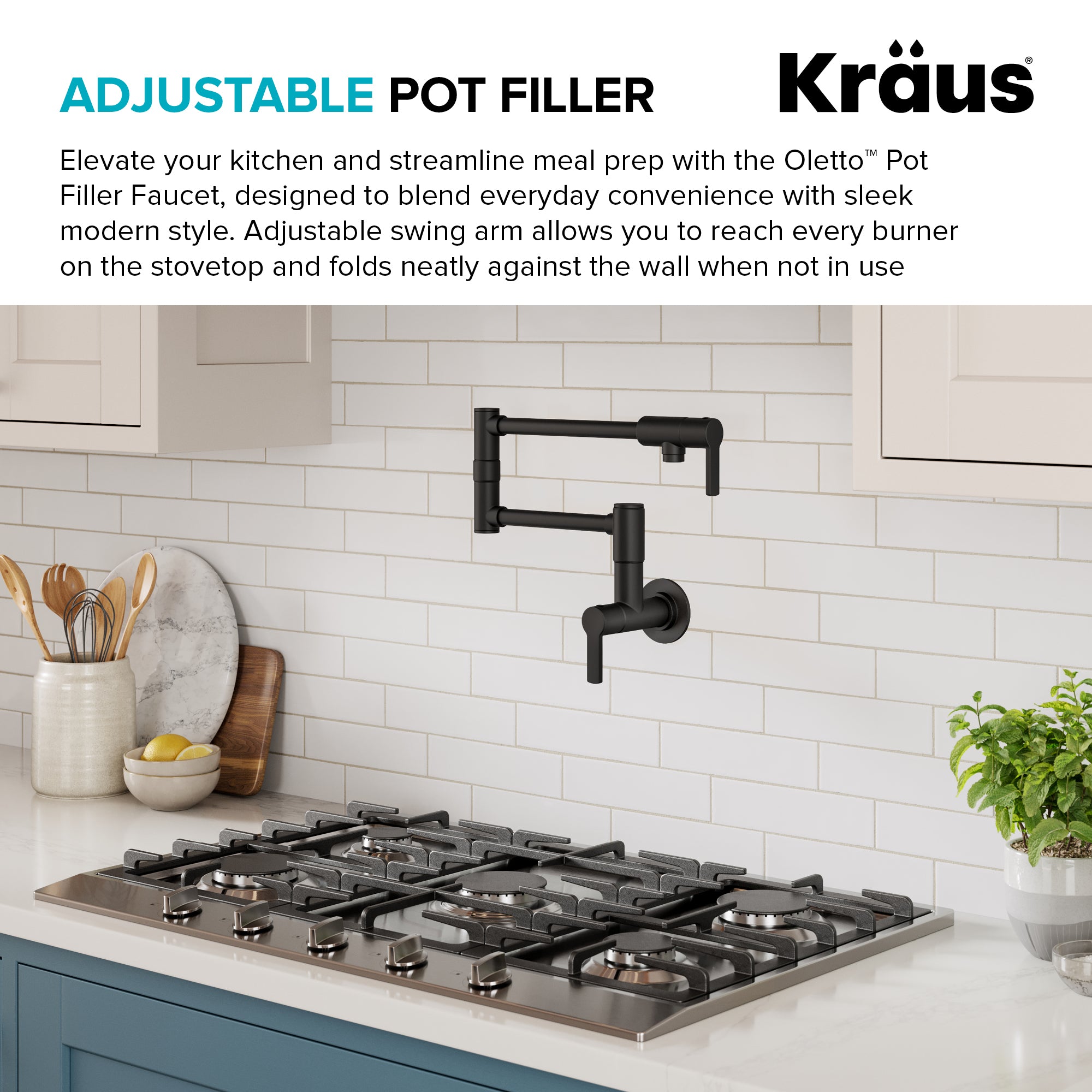 KRAUS Oletto Wall Mount Pot Filler in Matte Black