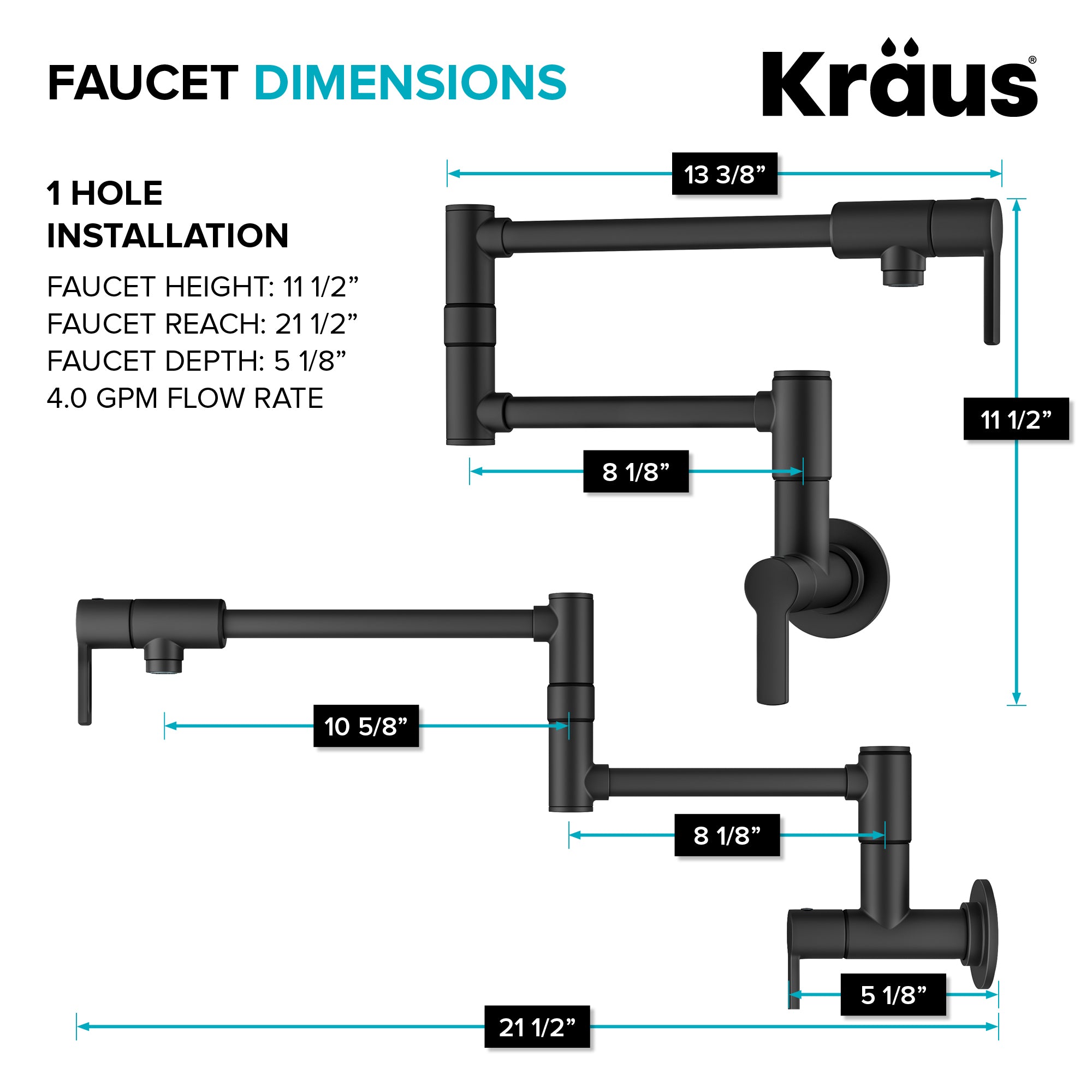 KRAUS Oletto Wall Mount Pot Filler in Matte Black