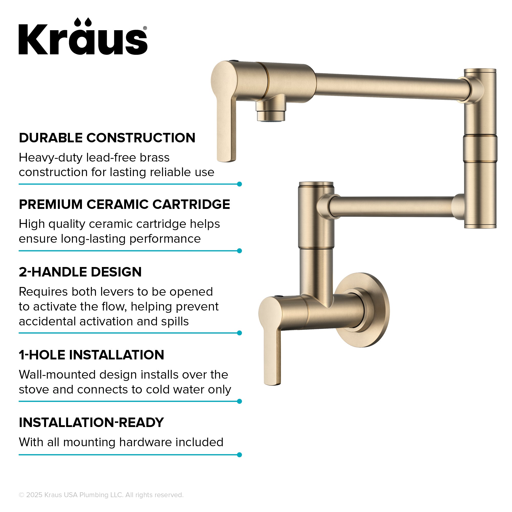 KRAUS Oletto Wall Mount Pot Filler in Antique Champagne Bronze