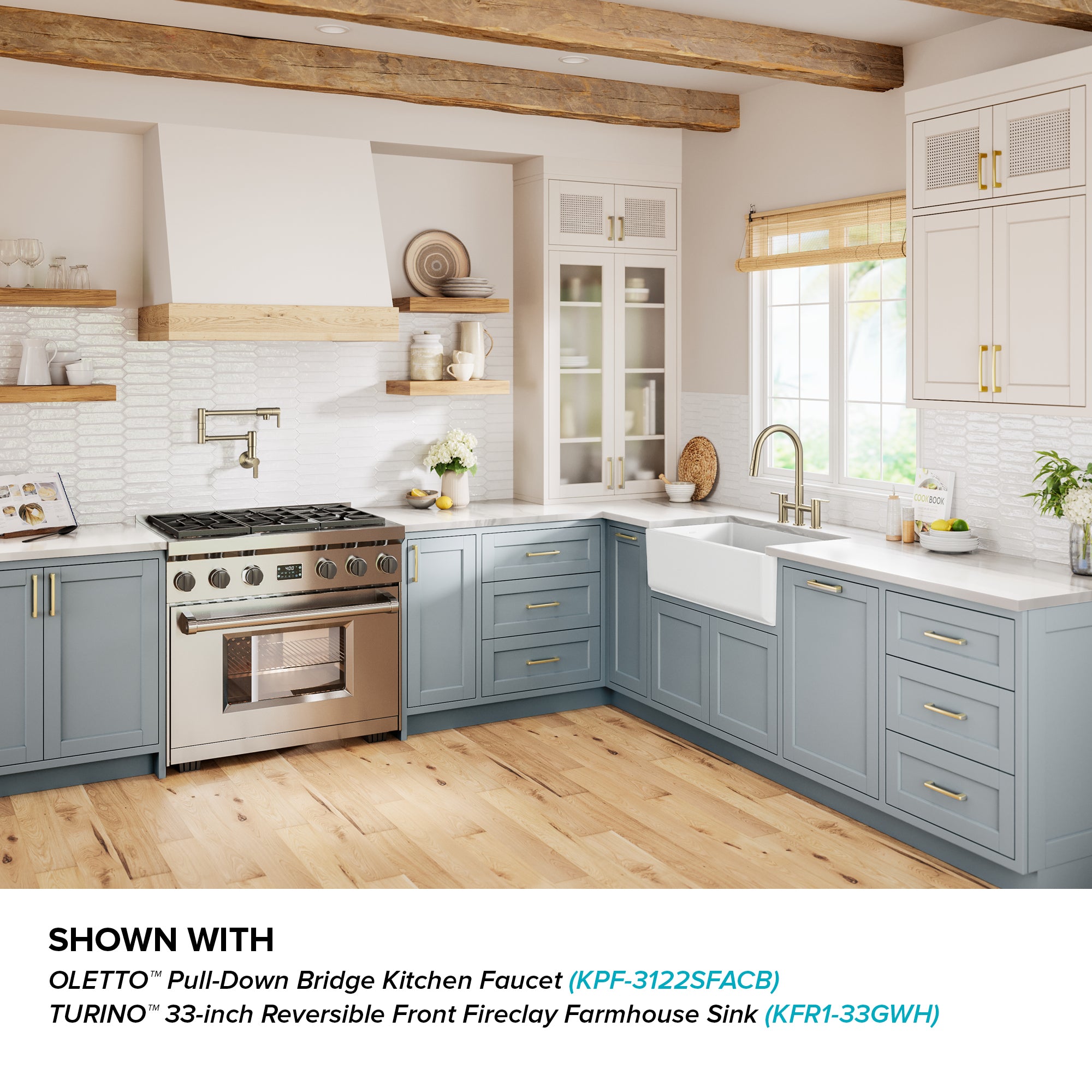 KRAUS Oletto Wall Mount Pot Filler in Antique Champagne Bronze