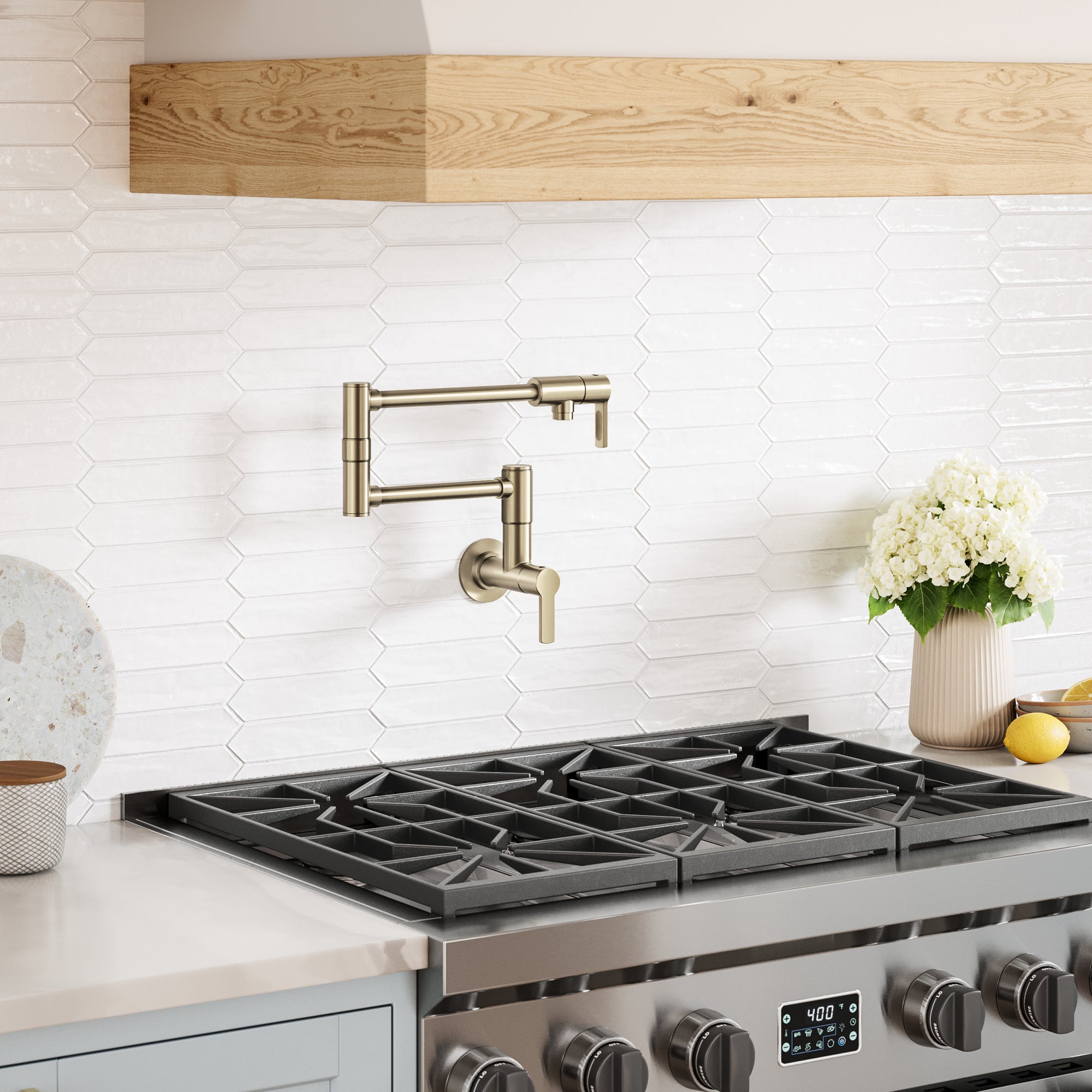 KRAUS Oletto Wall Mount Pot Filler in Antique Champagne Bronze