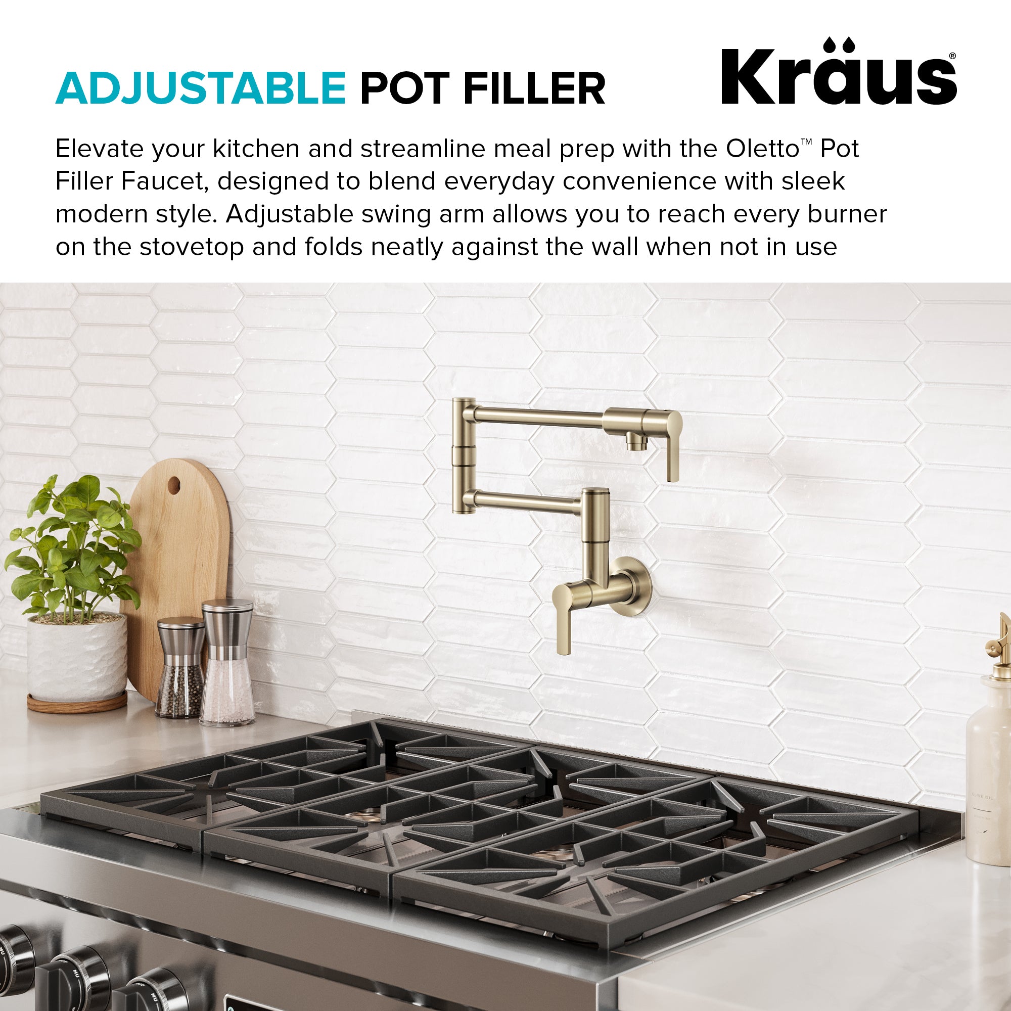 KRAUS Oletto Wall Mount Pot Filler in Antique Champagne Bronze