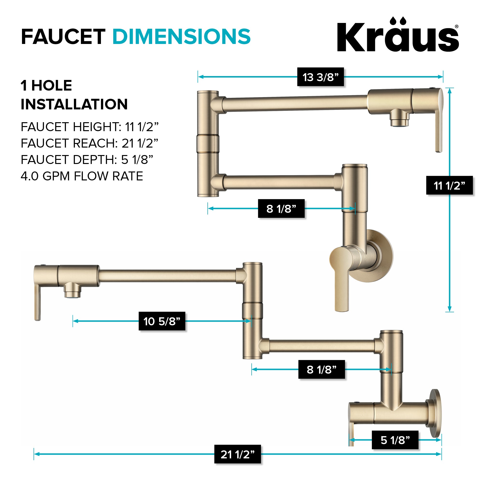 KRAUS Oletto Wall Mount Pot Filler in Antique Champagne Bronze