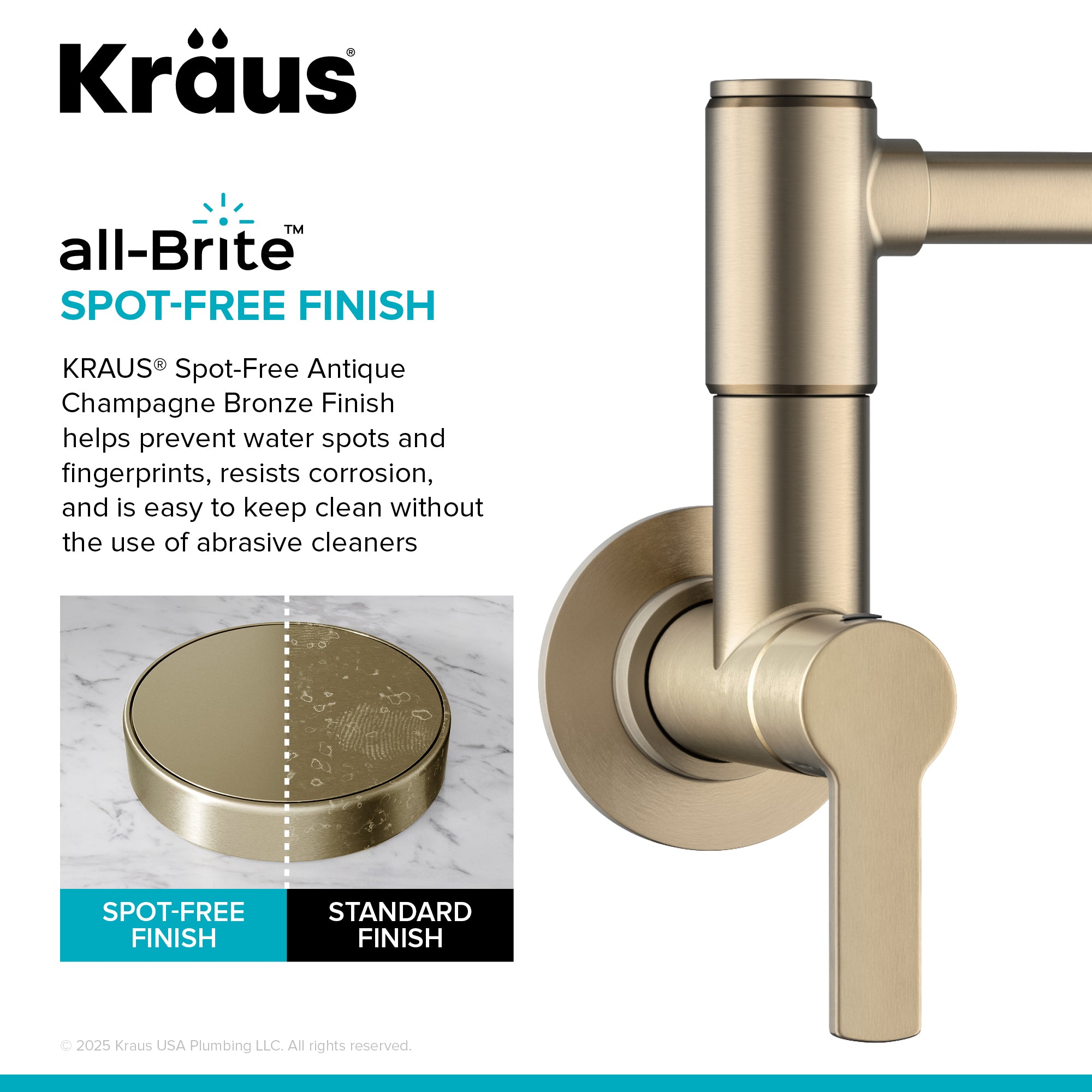 KRAUS Oletto Wall Mount Pot Filler in Antique Champagne Bronze