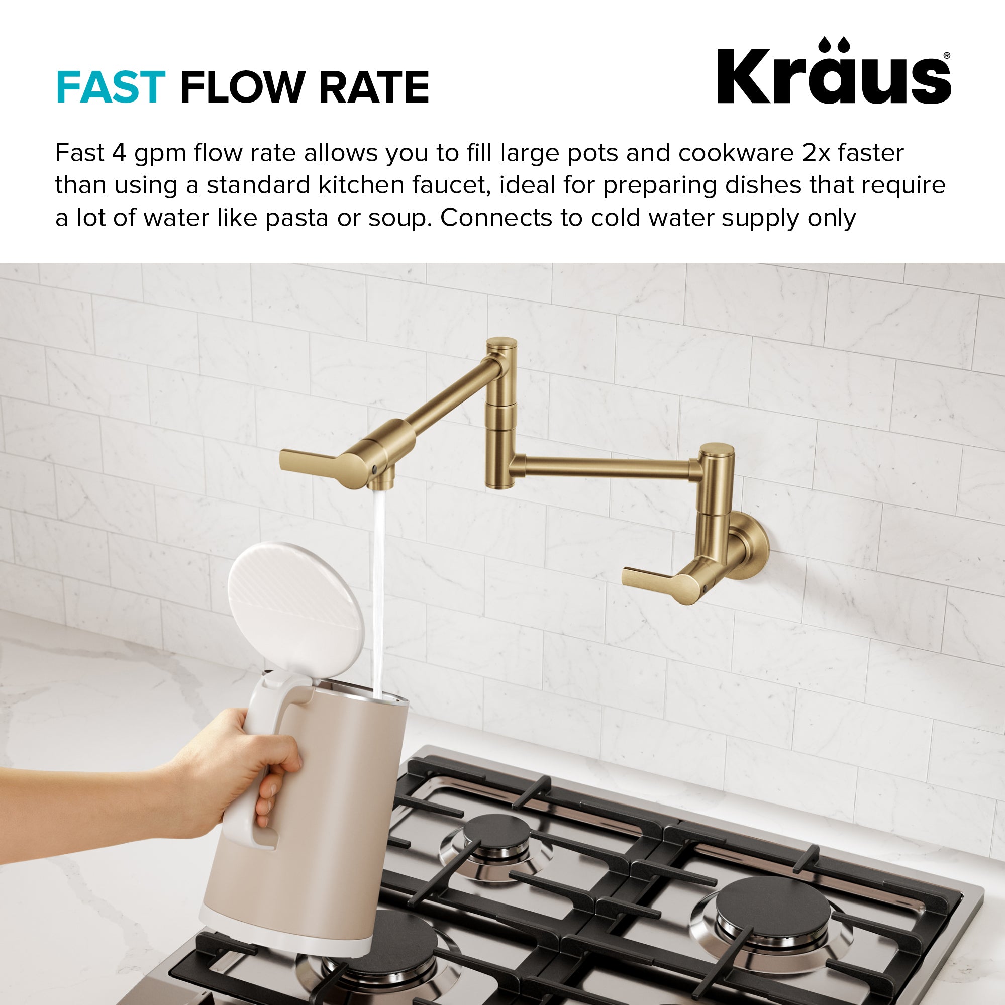 KRAUS Oletto Wall Mount Pot Filler in Brushed Brass