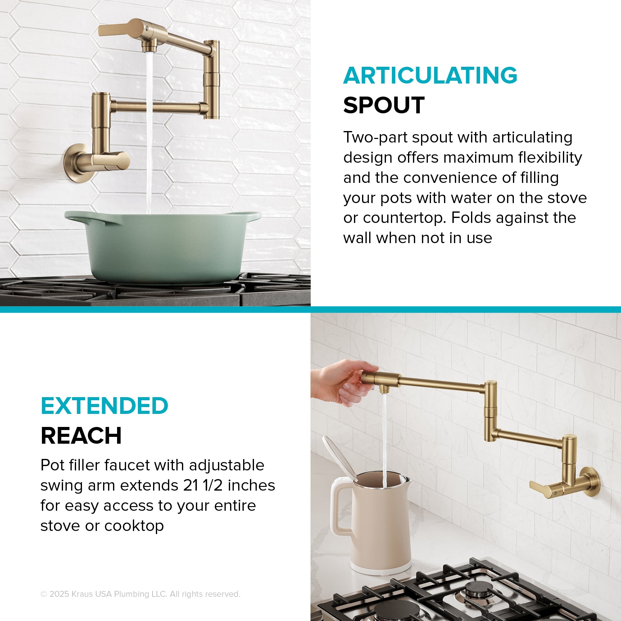 KRAUS Oletto Wall Mount Pot Filler in Brushed Brass
