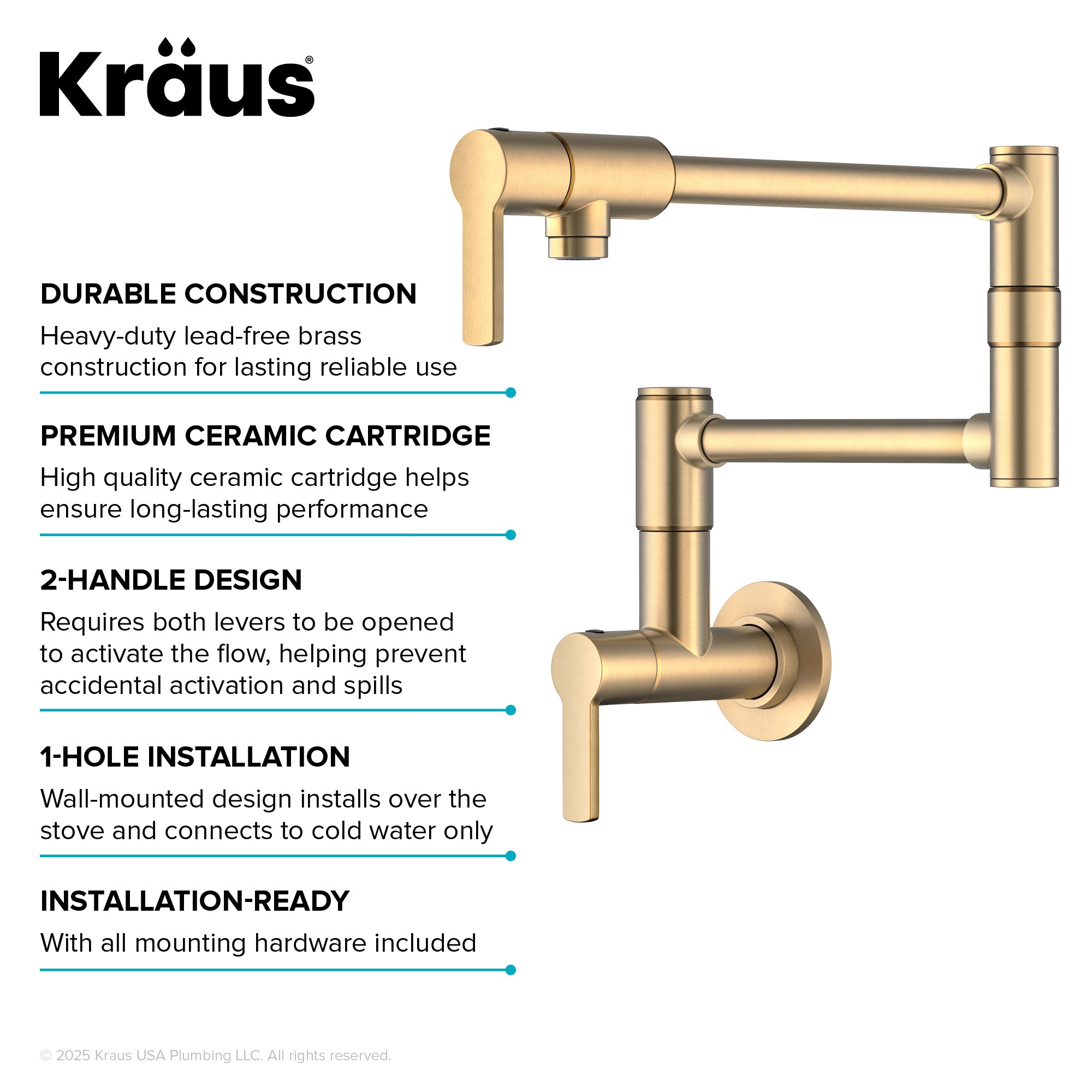 KRAUS Oletto Wall Mount Pot Filler in Brushed Brass
