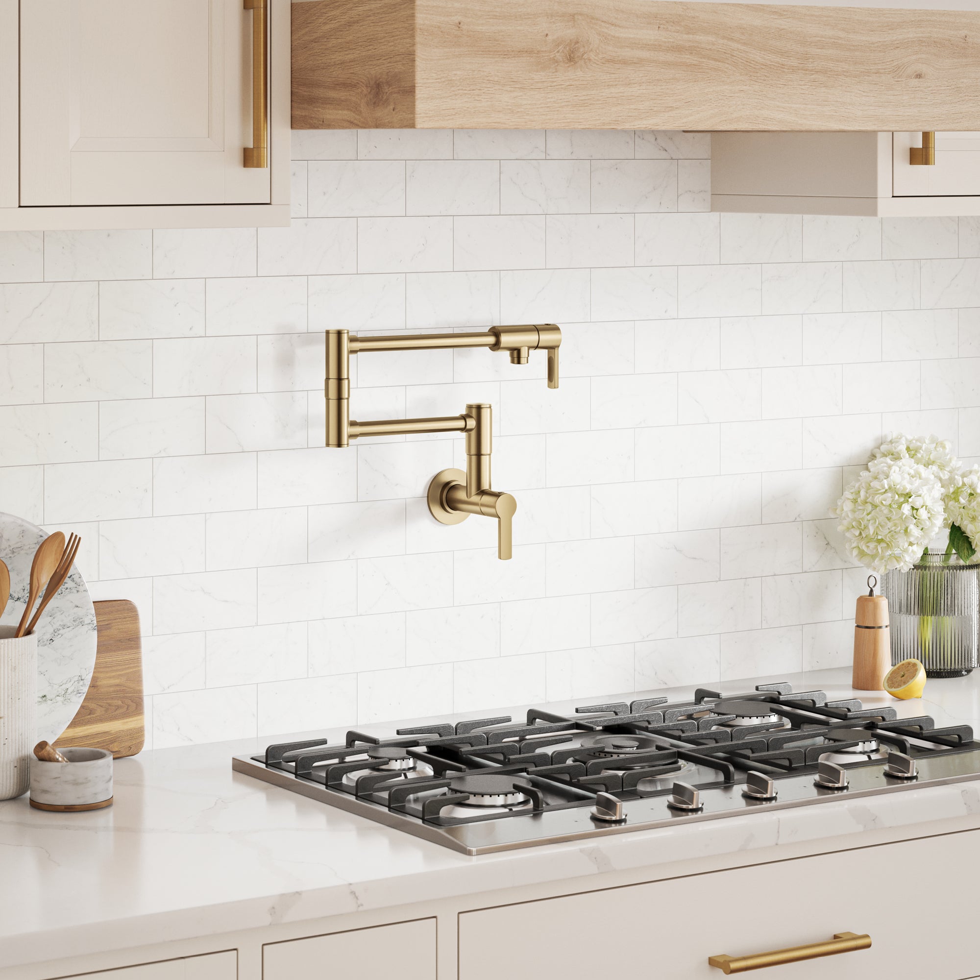 KRAUS Oletto Wall Mount Pot Filler in Brushed Brass