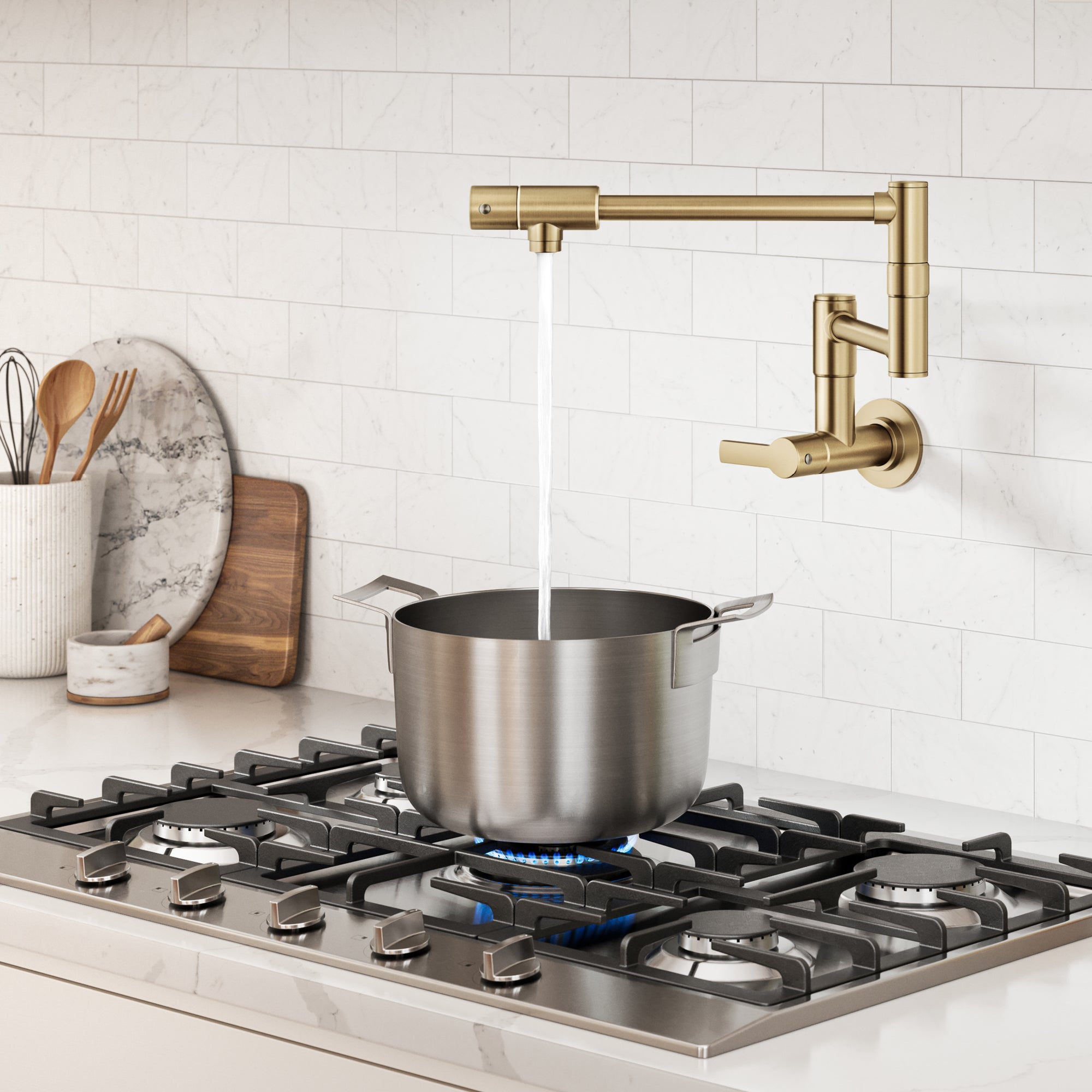 KRAUS Oletto Wall Mount Pot Filler in Brushed Brass