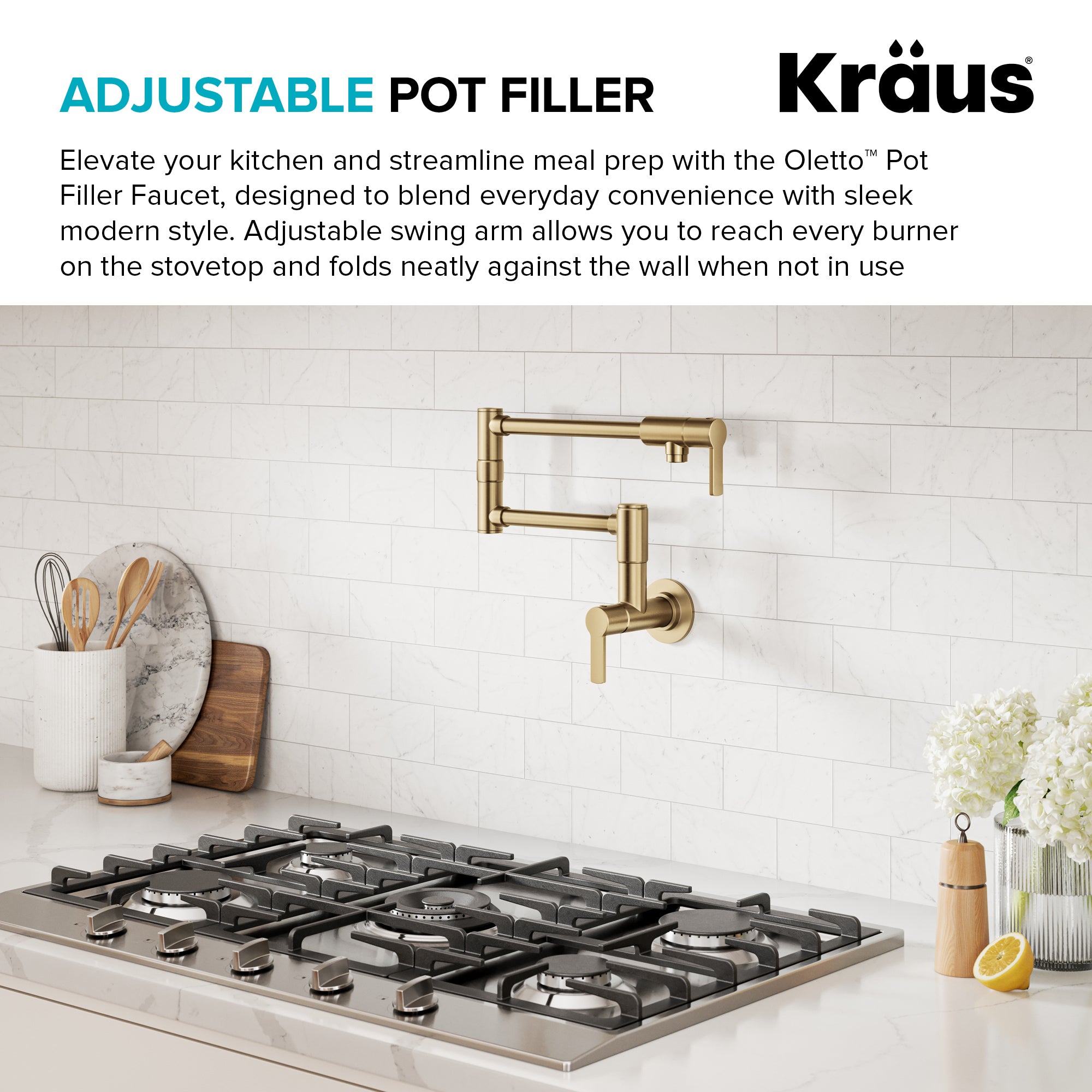 KRAUS Oletto Wall Mount Pot Filler in Brushed Brass