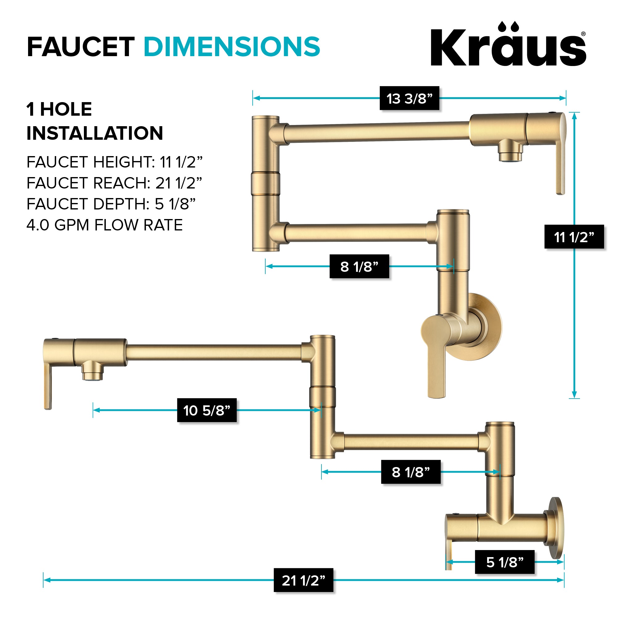 KRAUS Oletto Wall Mount Pot Filler in Brushed Brass