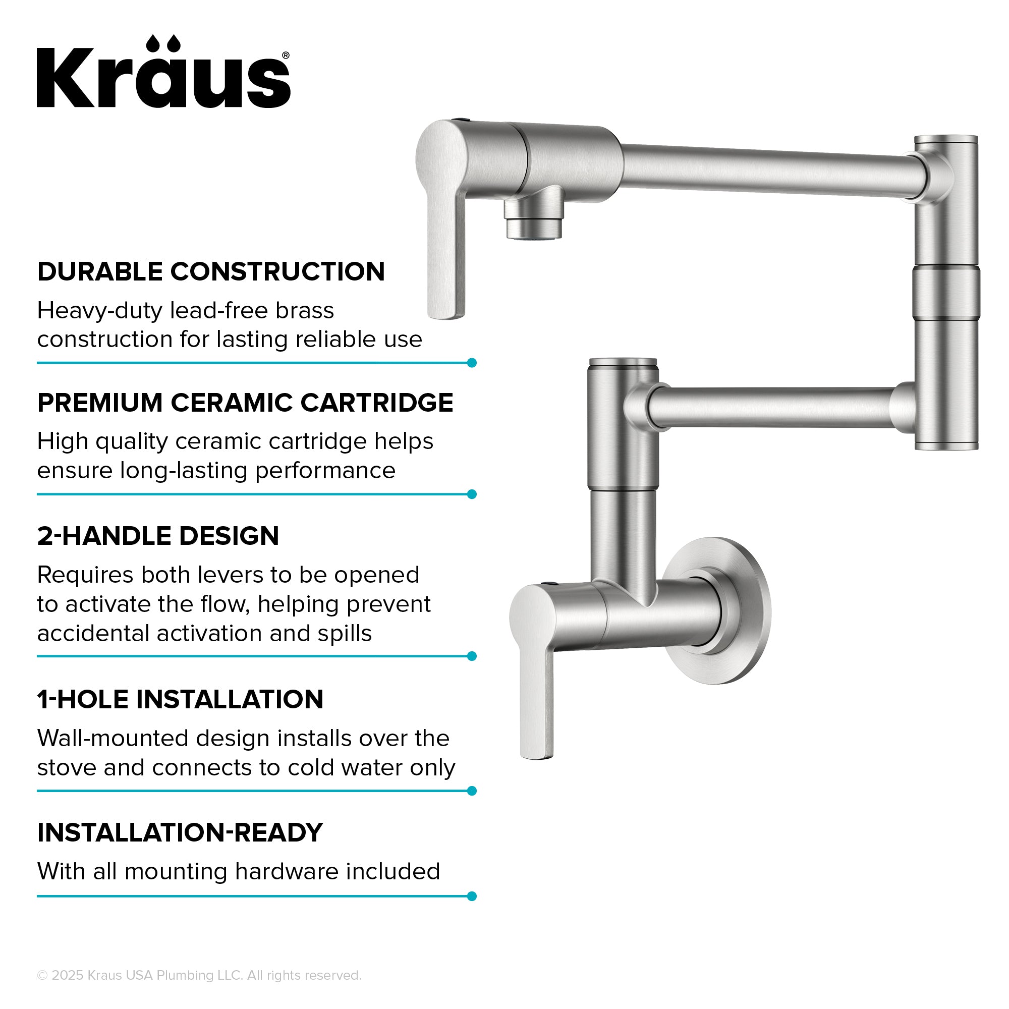 KRAUS Oletto Wall Mount Pot Filler in Spot Free Stainless