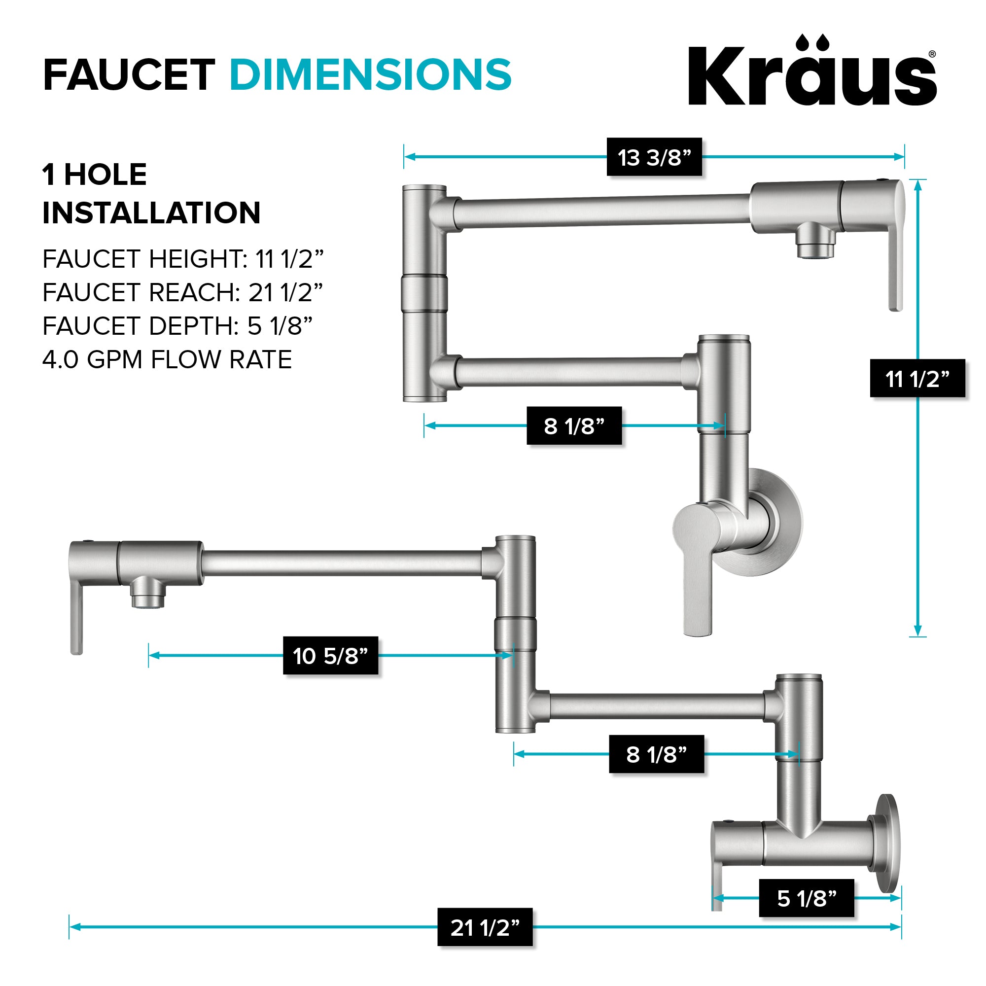 KRAUS Oletto Wall Mount Pot Filler in Spot Free Stainless