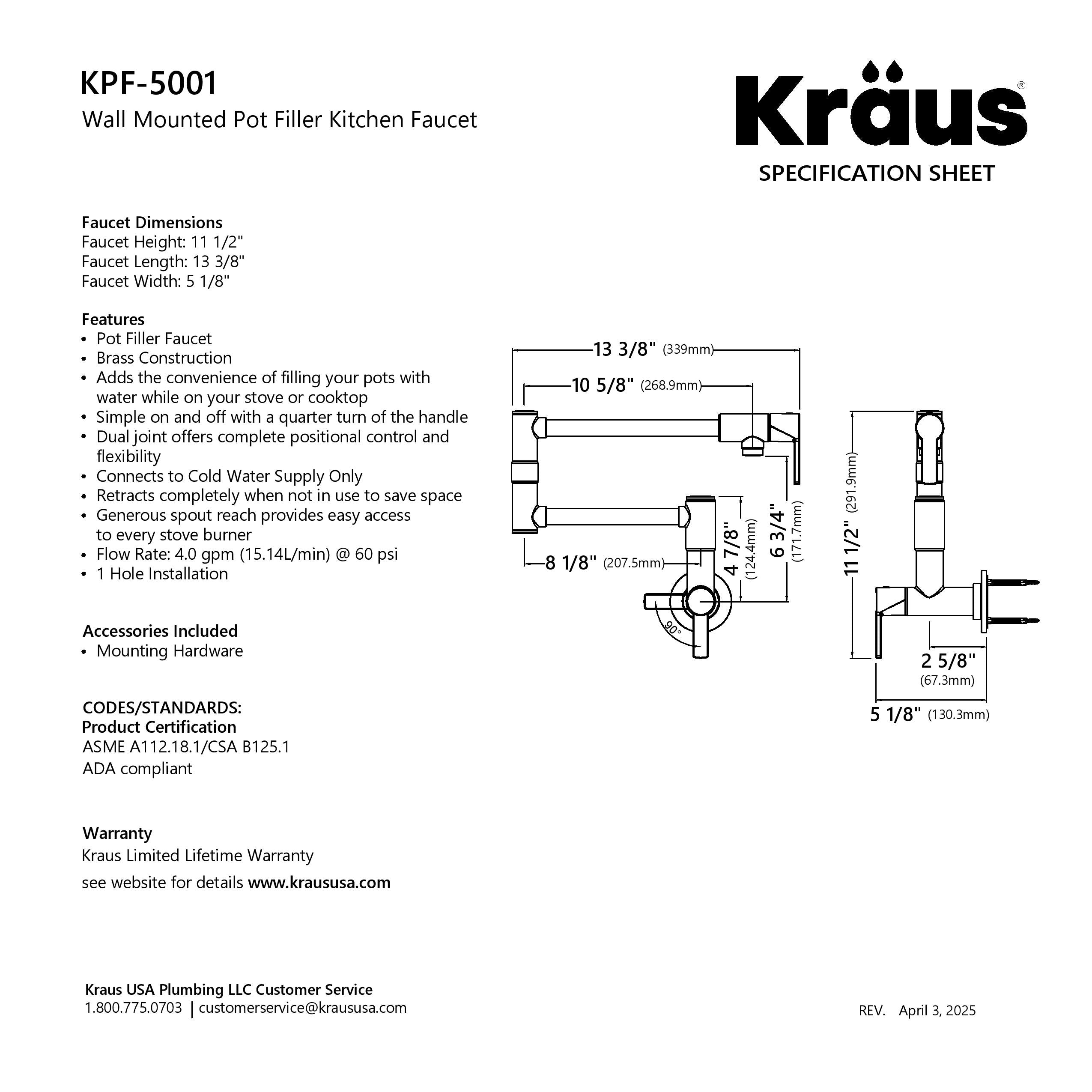 KRAUS Oletto Wall Mount Pot Filler in Matte Black