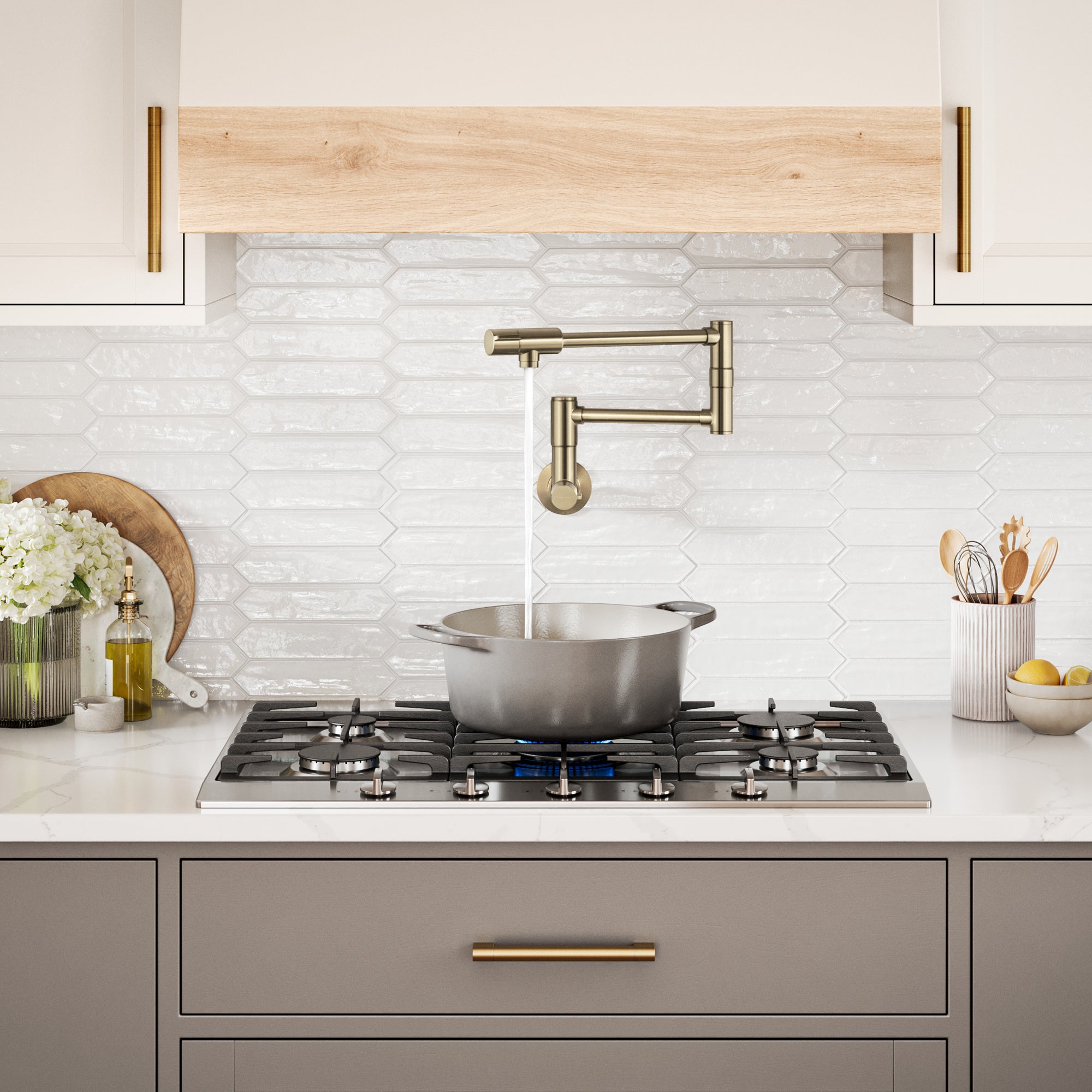 KRAUS Bolden Wall Mount Pot Filler in Antique Champagne Bronze