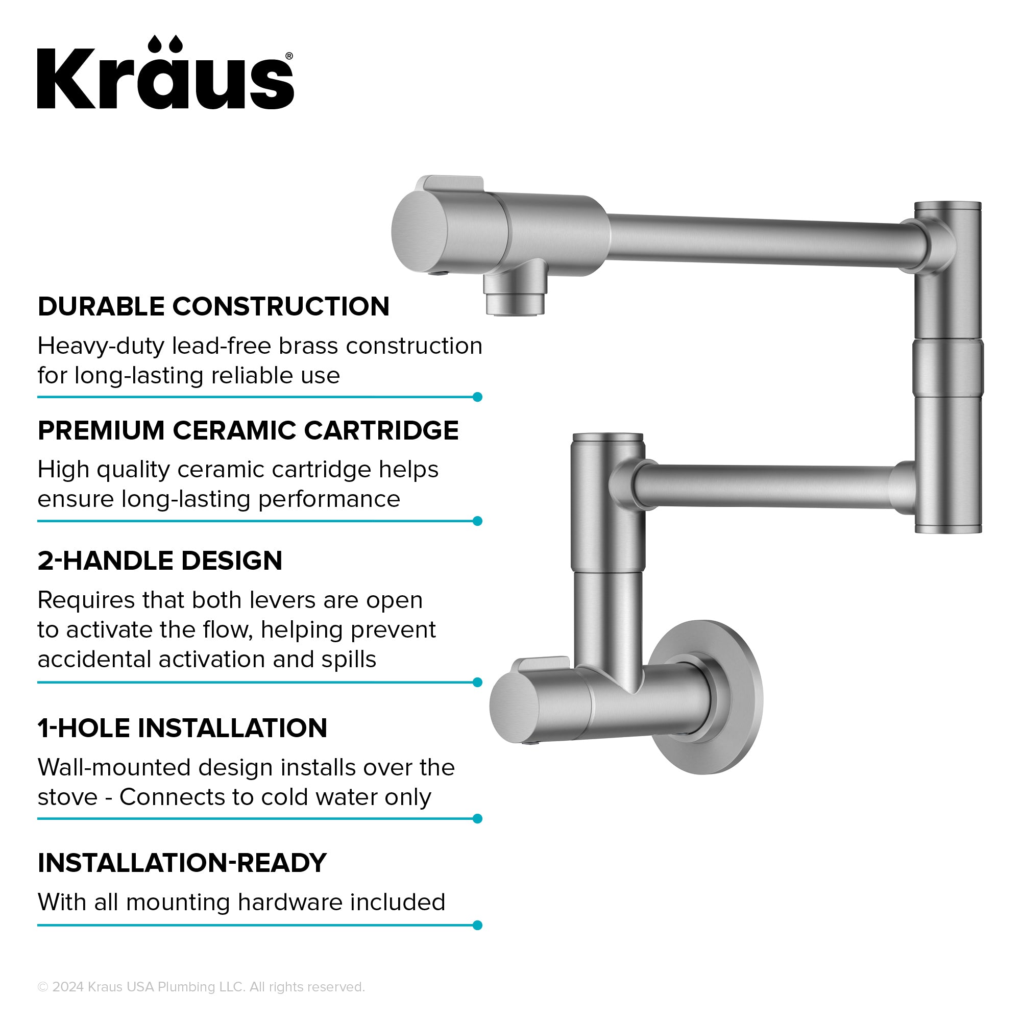 KRAUS Spot Free Stainless Wall Mounted Pot Filler