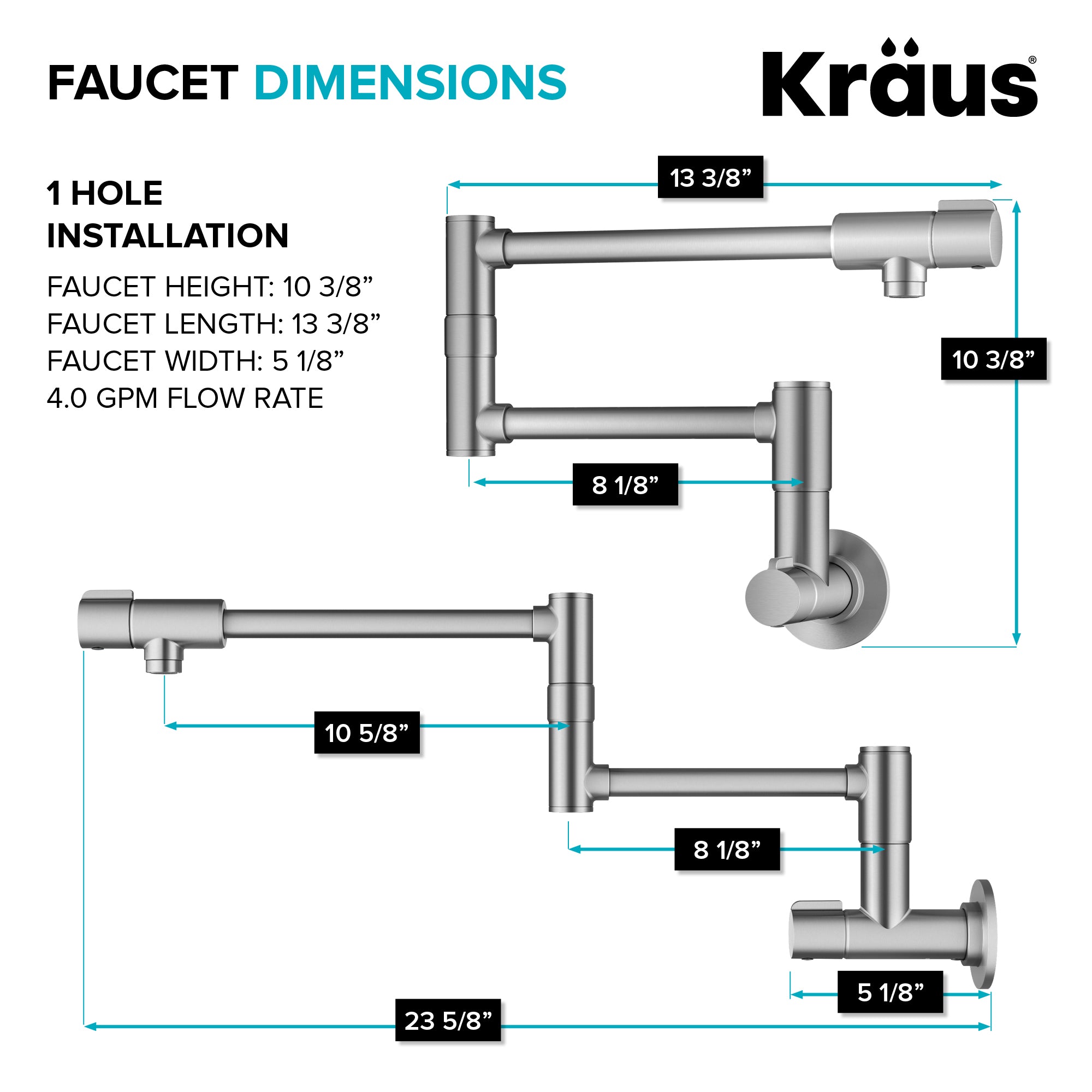 KRAUS Spot Free Stainless Wall Mounted Pot Filler