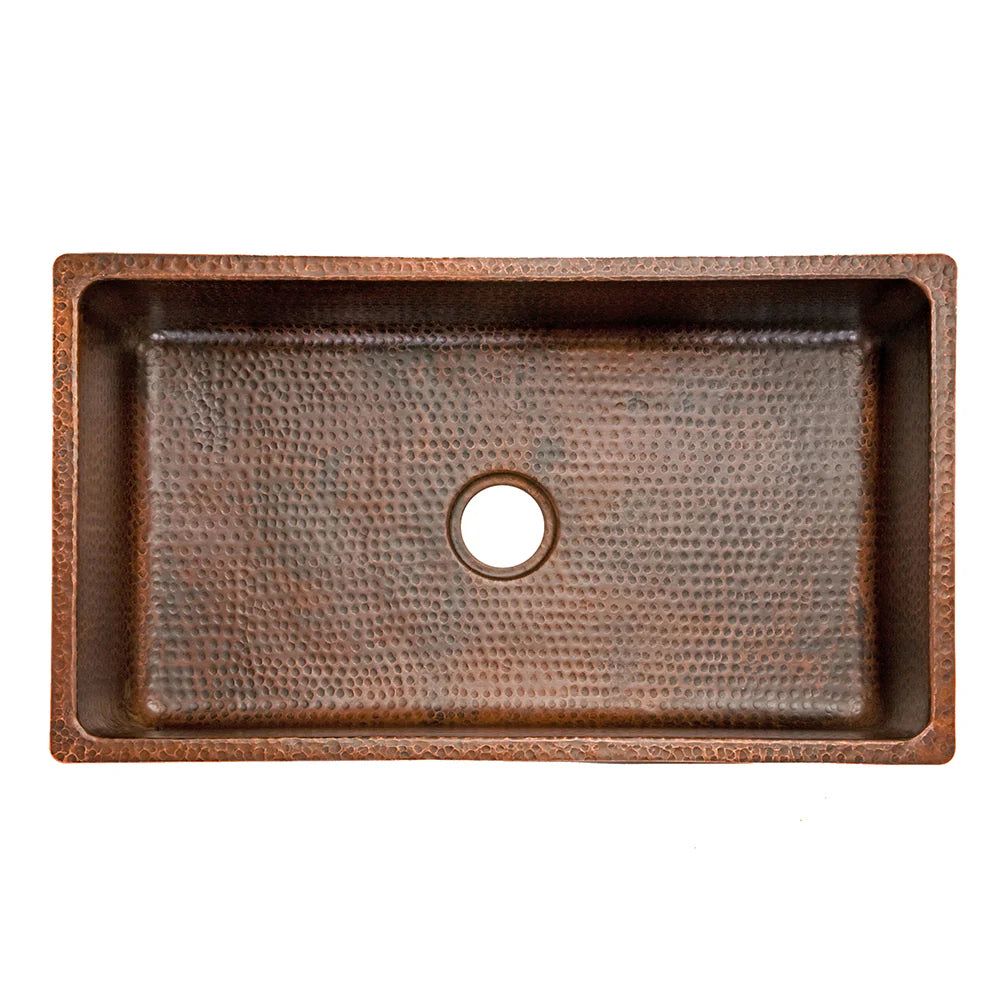 Premier Copper Products 33" Hammered Copper Kitchen Single Basin Sink