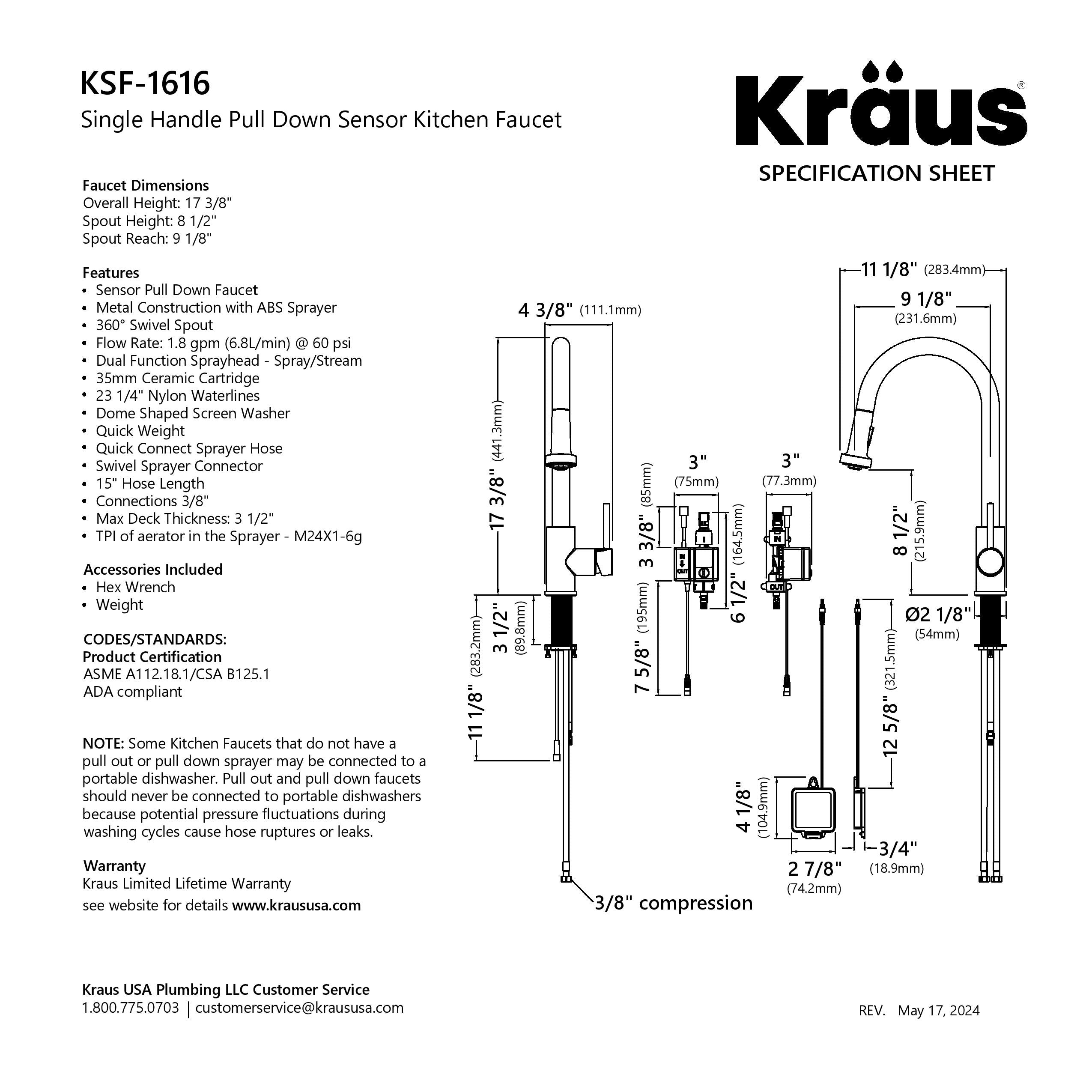 KRAUS Sensor Touchless Single Handle Pull Down Kitchen Faucet in Matte Black