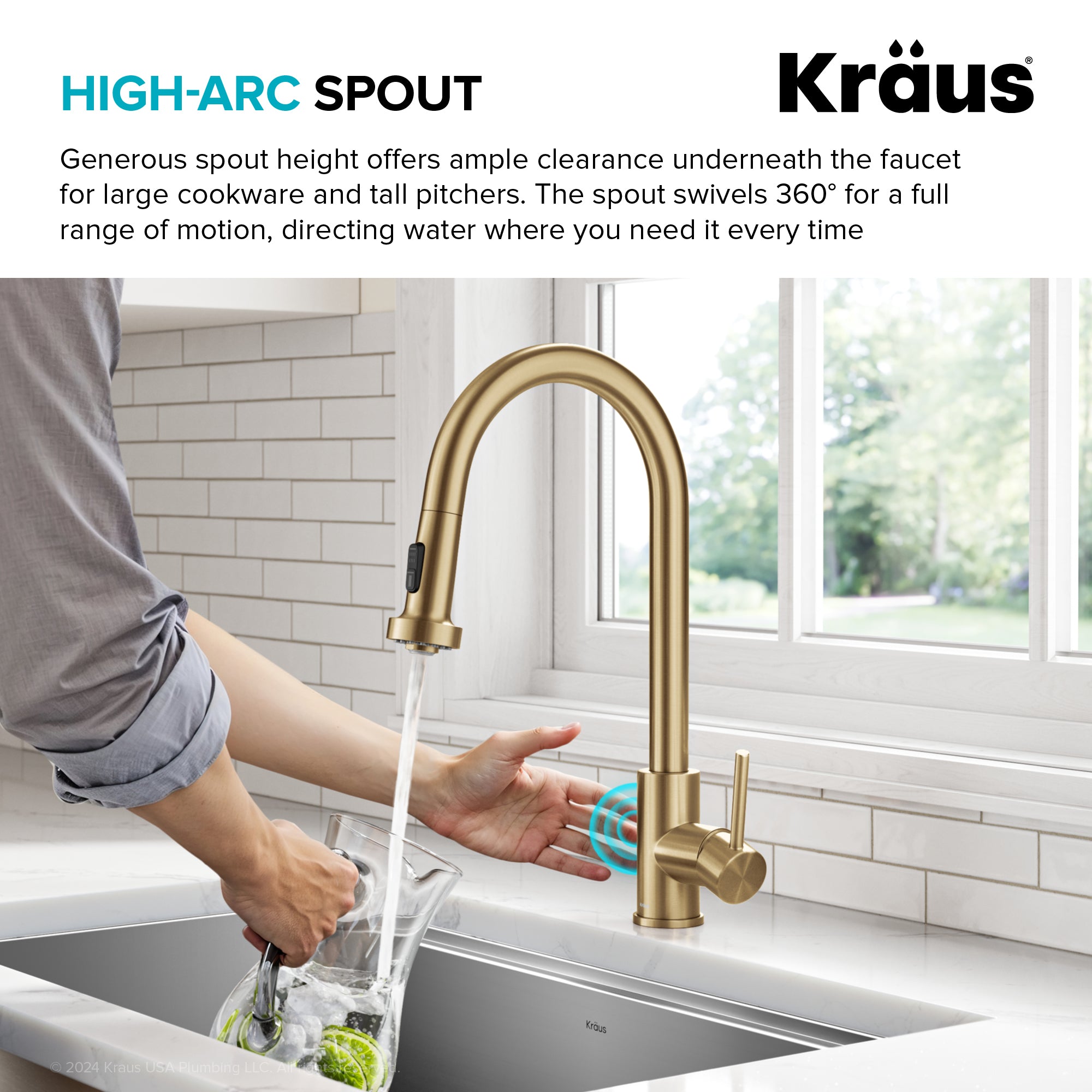 KRAUS Sensor Touchless Single Handle Pull Down Kitchen Faucet in Spot-Free Brushed Brass