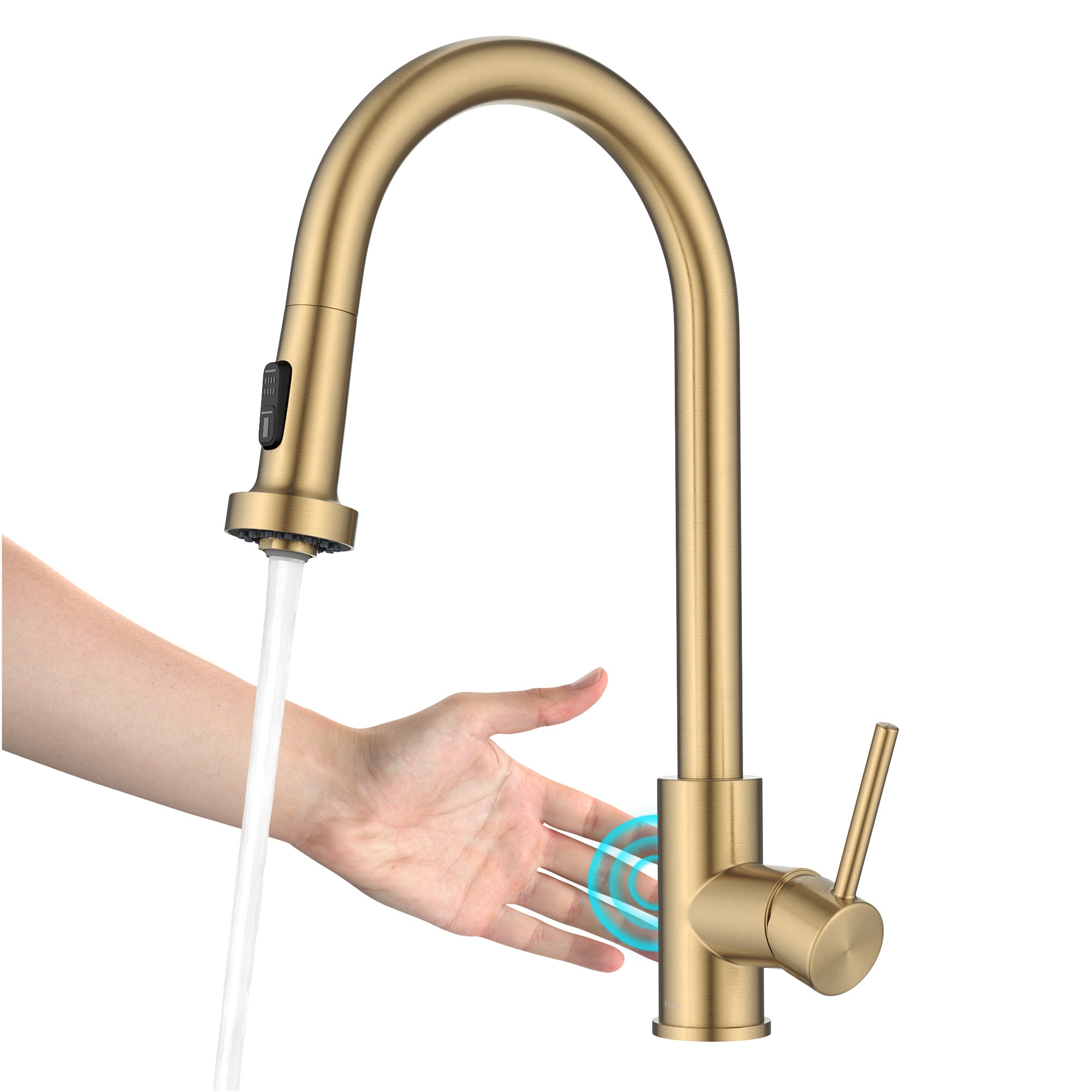 KRAUS Sensor Touchless Single Handle Pull Down Kitchen Faucet in Spot-Free Brushed Brass