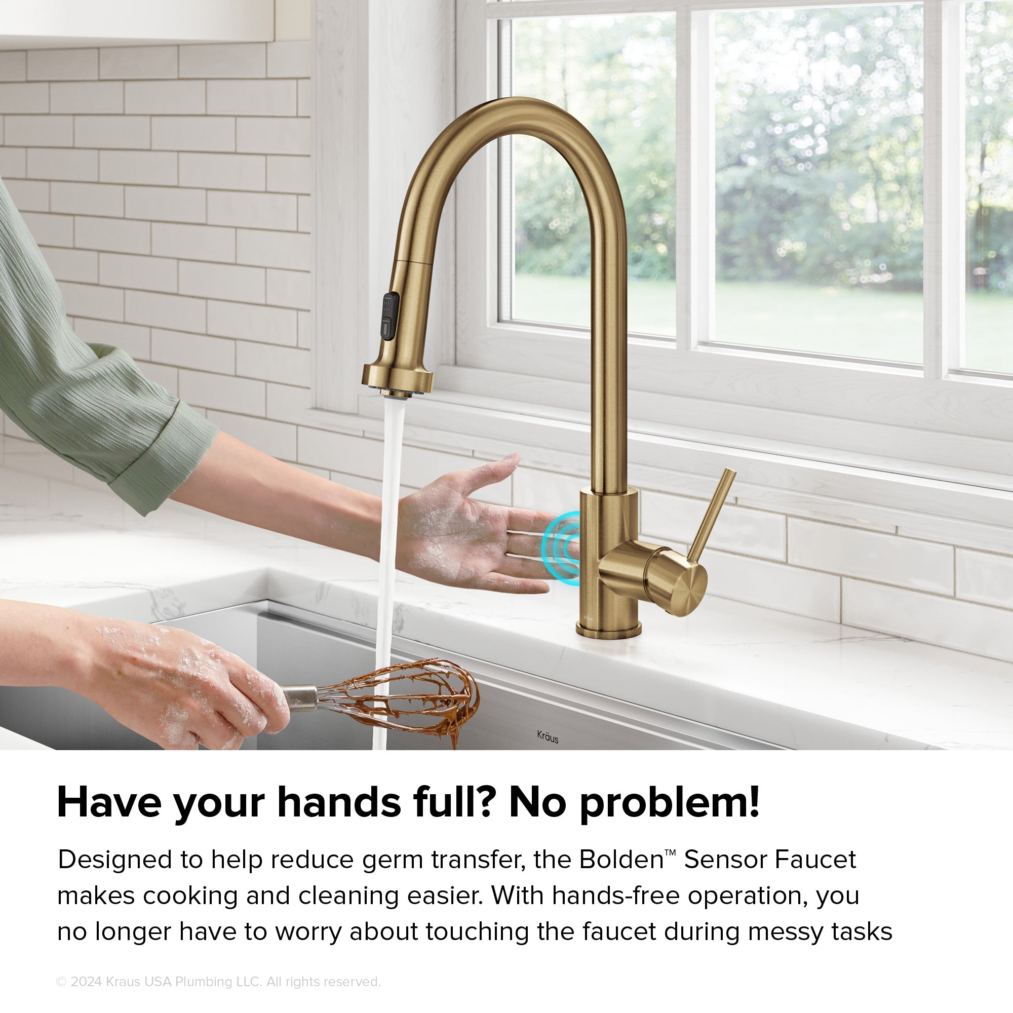 KRAUS Sensor Touchless Single Handle Pull Down Kitchen Faucet in Spot-Free Brushed Brass