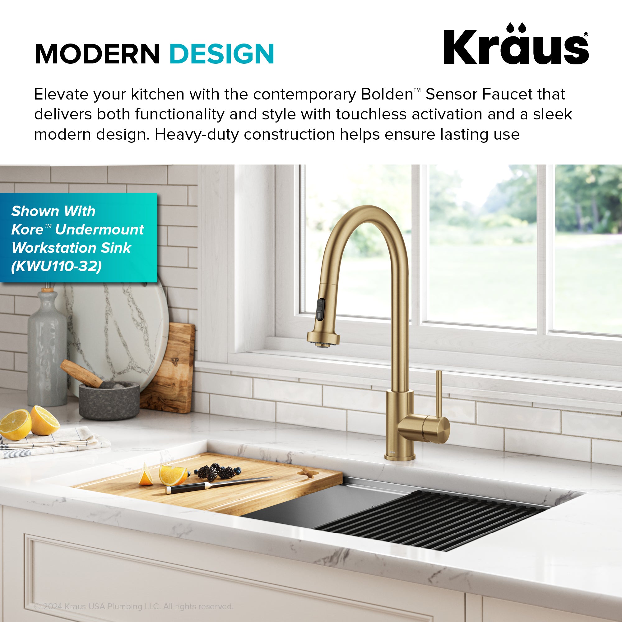 KRAUS Sensor Touchless Single Handle Pull Down Kitchen Faucet in Spot-Free Brushed Brass