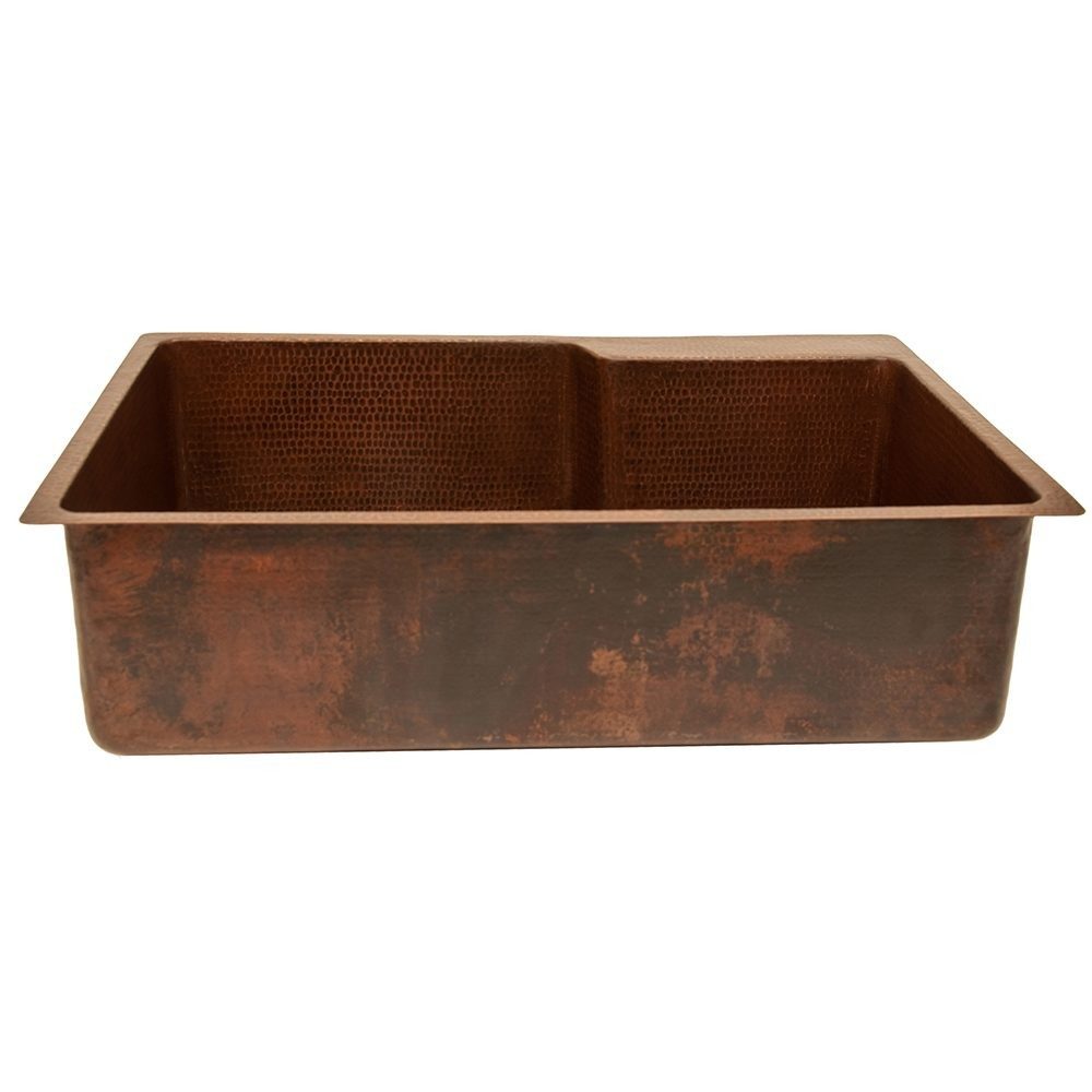 Premier Copper Products 33" Hammered Copper Kitchen Single Basin Sink with Space For Faucet