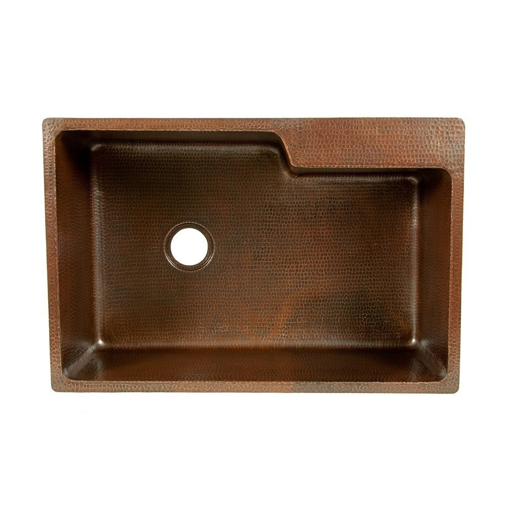 Premier Copper Products 33" Hammered Copper Kitchen Single Basin Sink with Space For Faucet