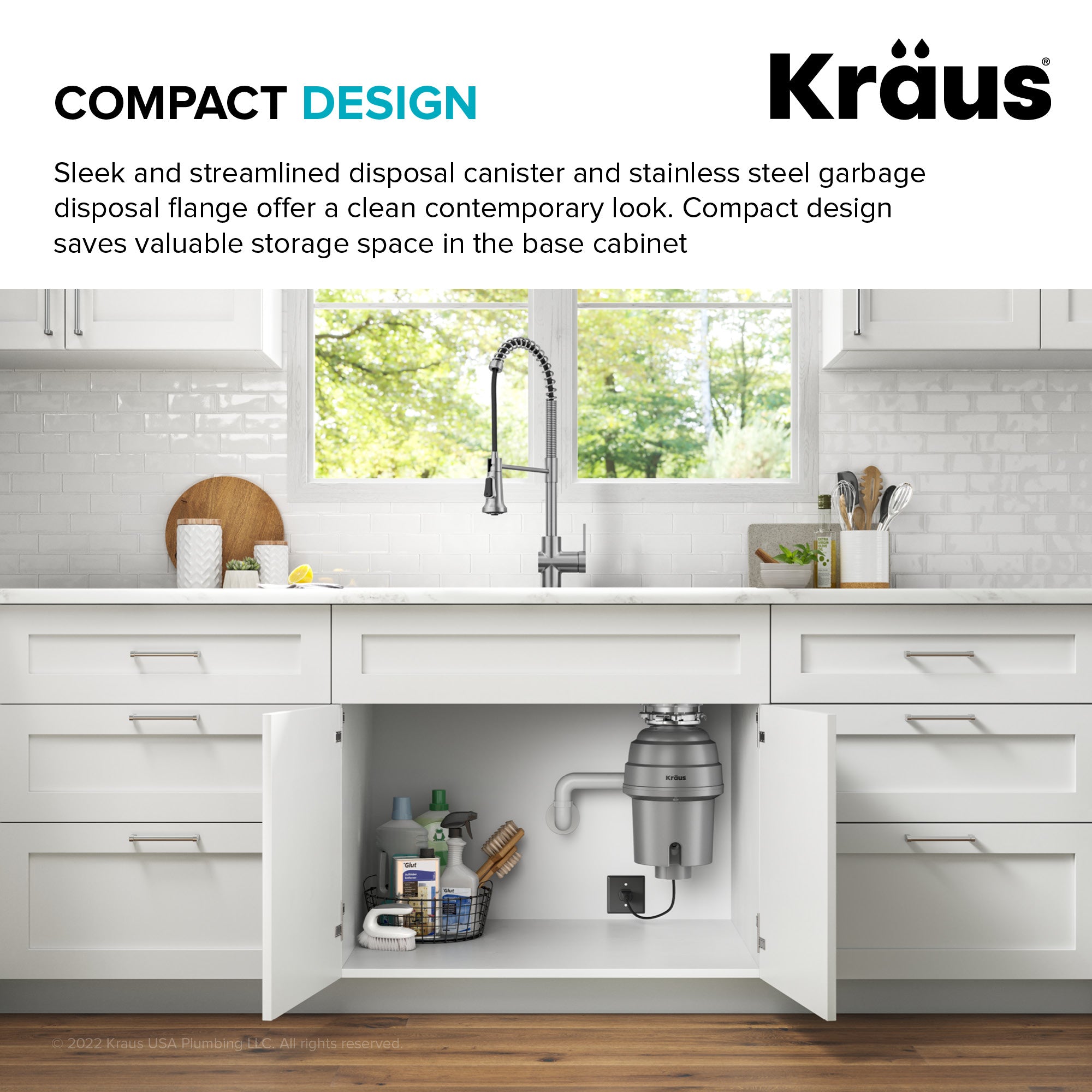 KRAUS WasteGuard High-Speed 1 HP Continuous Feed Ultra-Quie Garbage Disposal with Power Cord - Flange Included