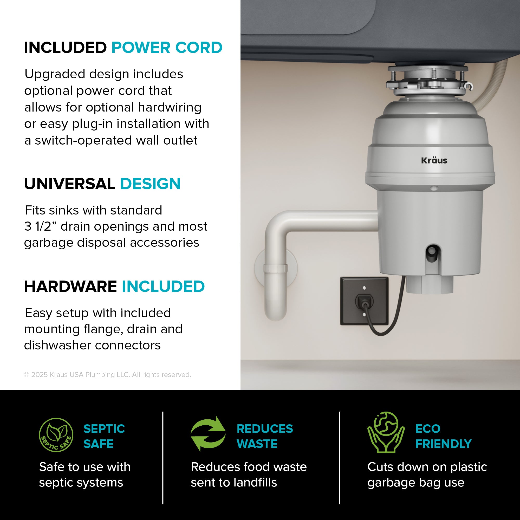 WasteGuard 1 HP Continuous Feed Garbage Disposal with Ultra-Quiet Motor-DirectSinks