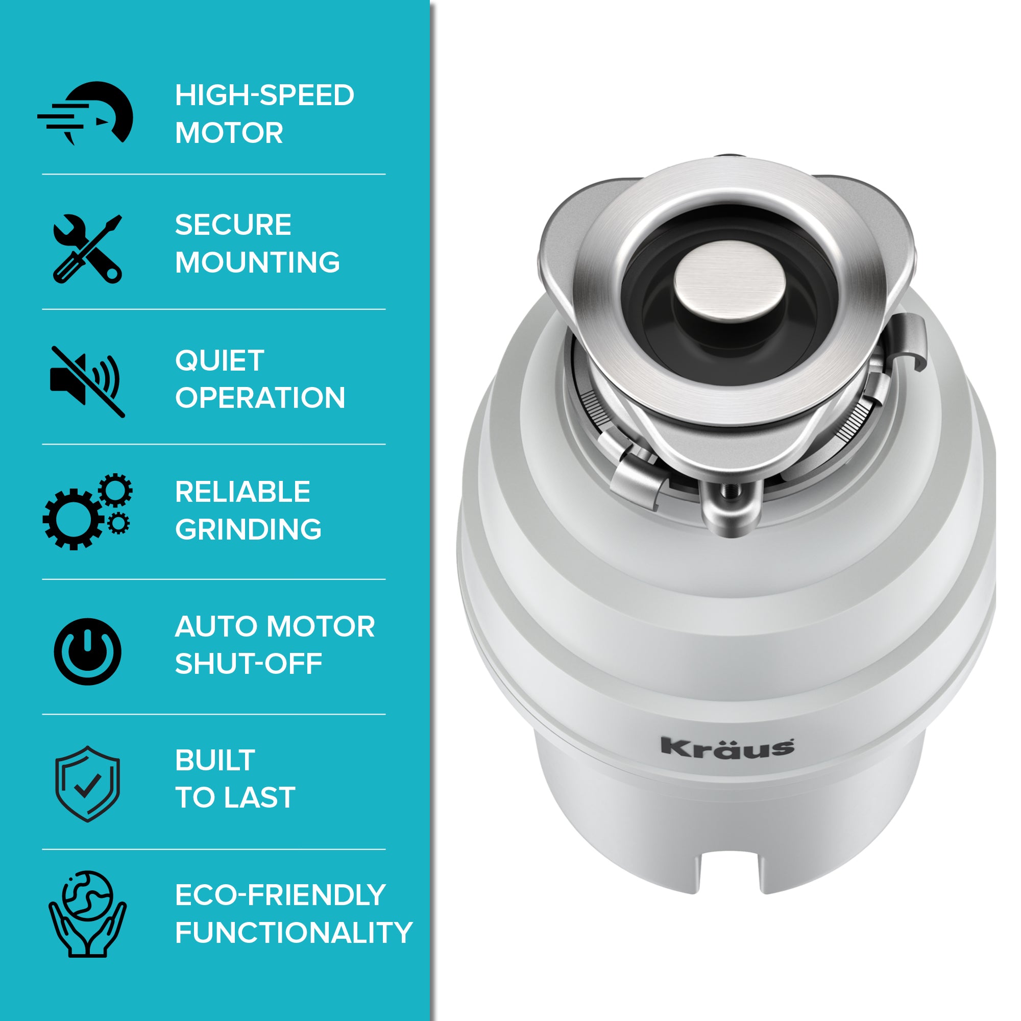 WasteGuard 1 HP Continuous Feed Garbage Disposal with Ultra-Quiet Motor-DirectSinks