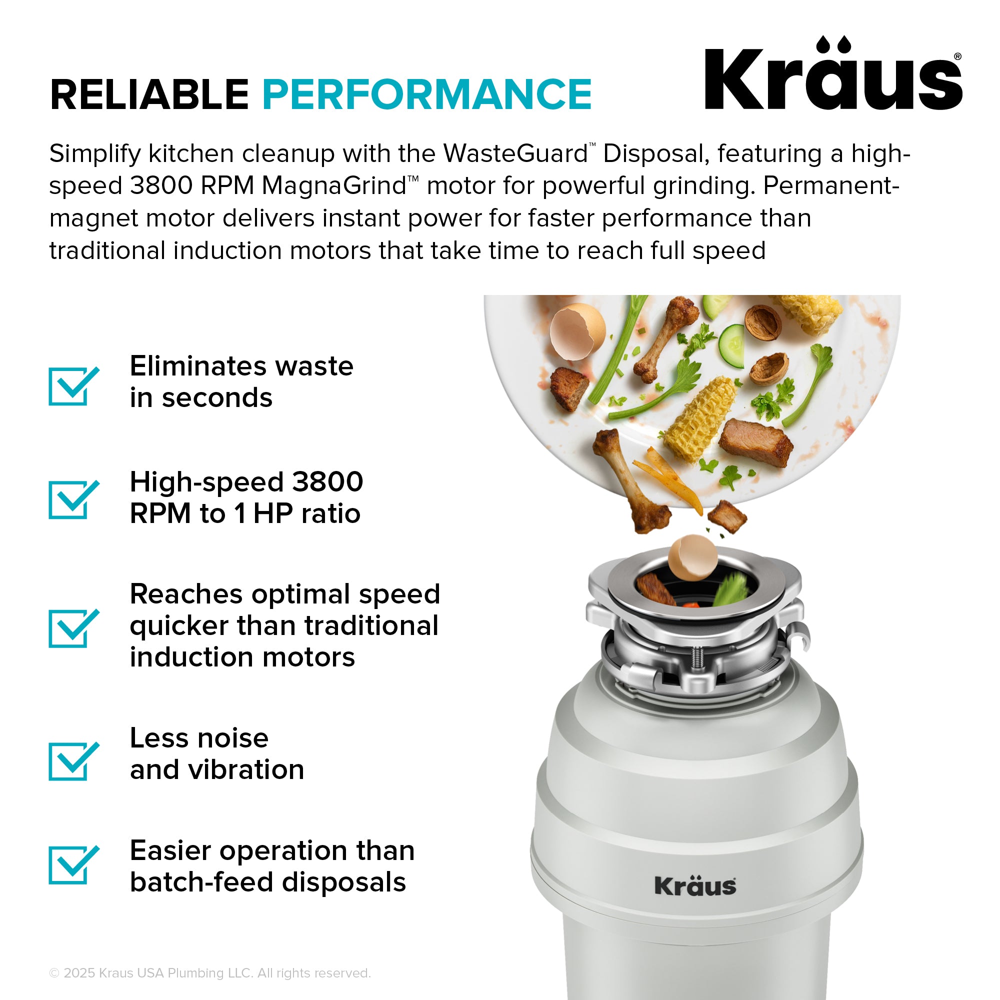 WasteGuard 1 HP Continuous Feed Garbage Disposal with Ultra-Quiet Motor-DirectSinks