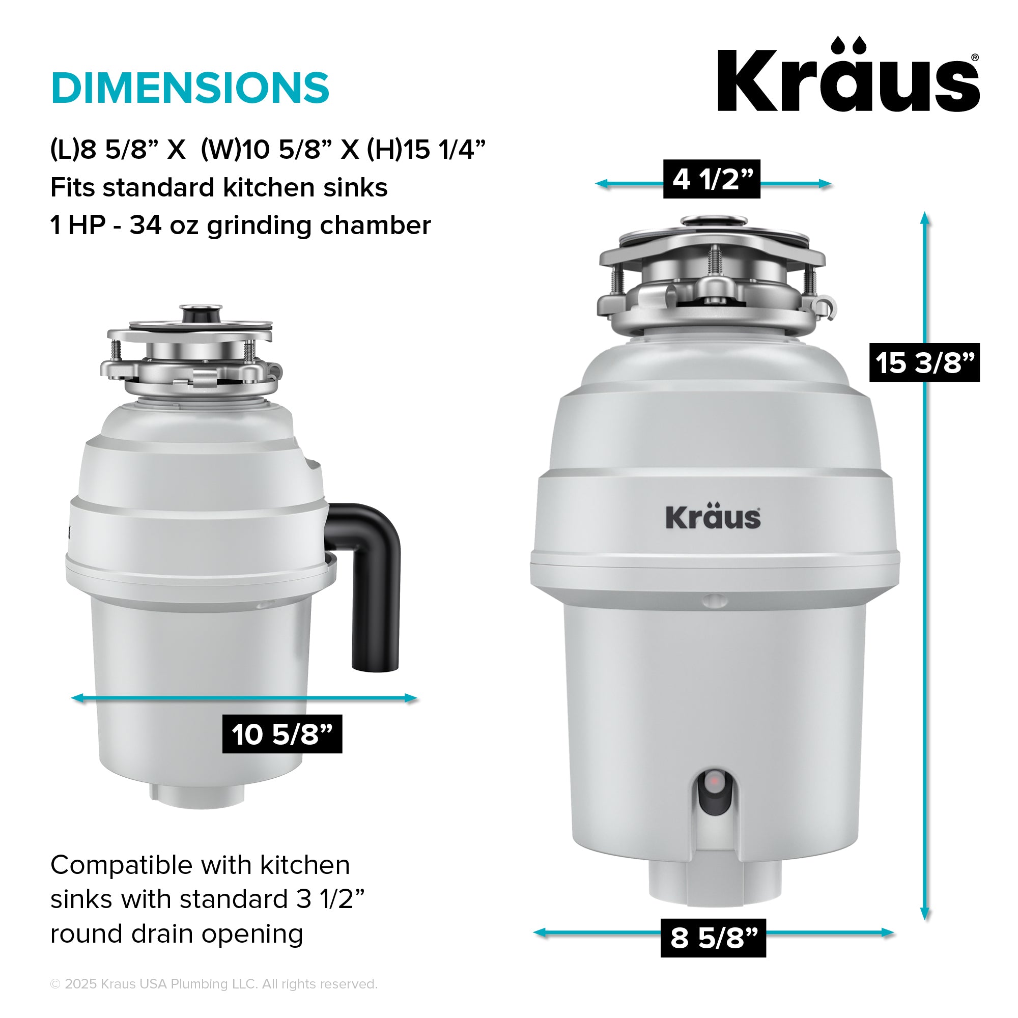WasteGuard 1 HP Continuous Feed Garbage Disposal with Ultra-Quiet Motor-DirectSinks