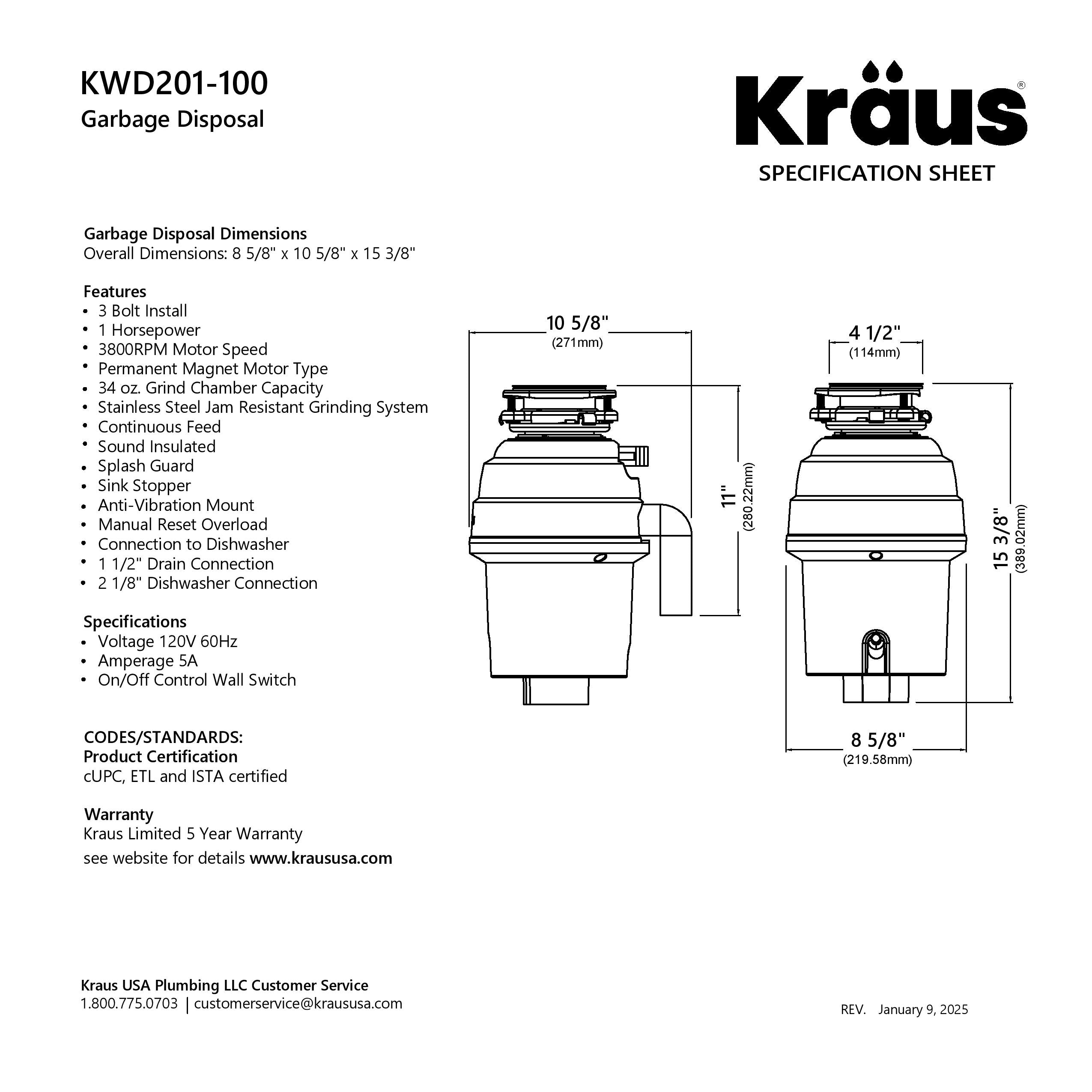 WasteGuard 1 HP Continuous Feed Garbage Disposal with Ultra-Quiet Motor-DirectSinks