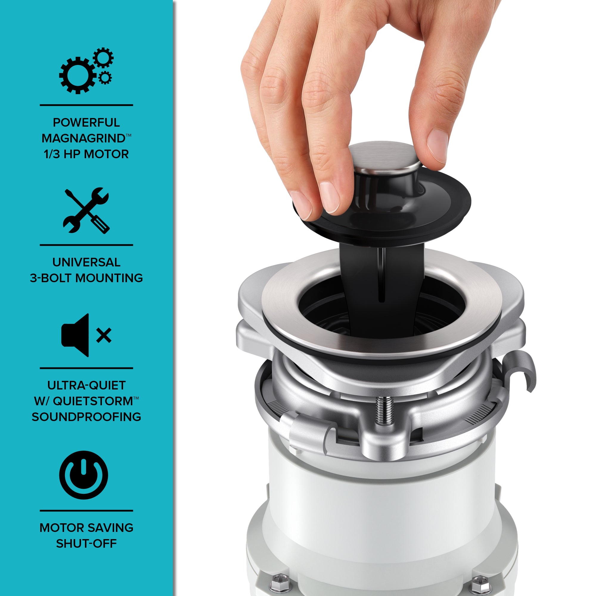 WasteGuard 1/3 HP Continuous Feed Garbage Disposal with Ultra-Quiet Motor-DirectSinks