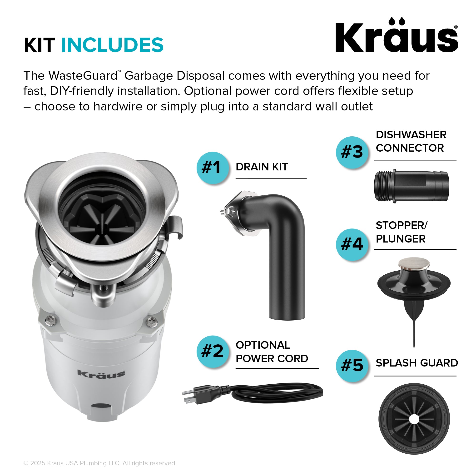 WasteGuard 1/3 HP Continuous Feed Garbage Disposal with Ultra-Quiet Motor-DirectSinks