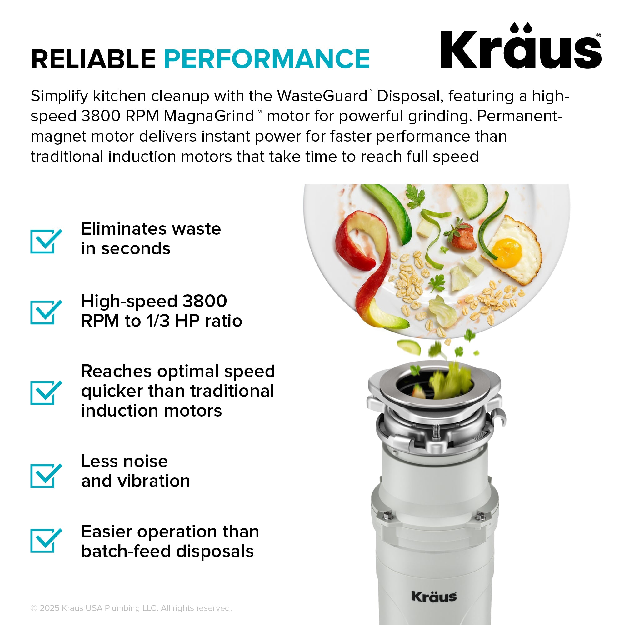 WasteGuard 1/3 HP Continuous Feed Garbage Disposal with Ultra-Quiet Motor-DirectSinks