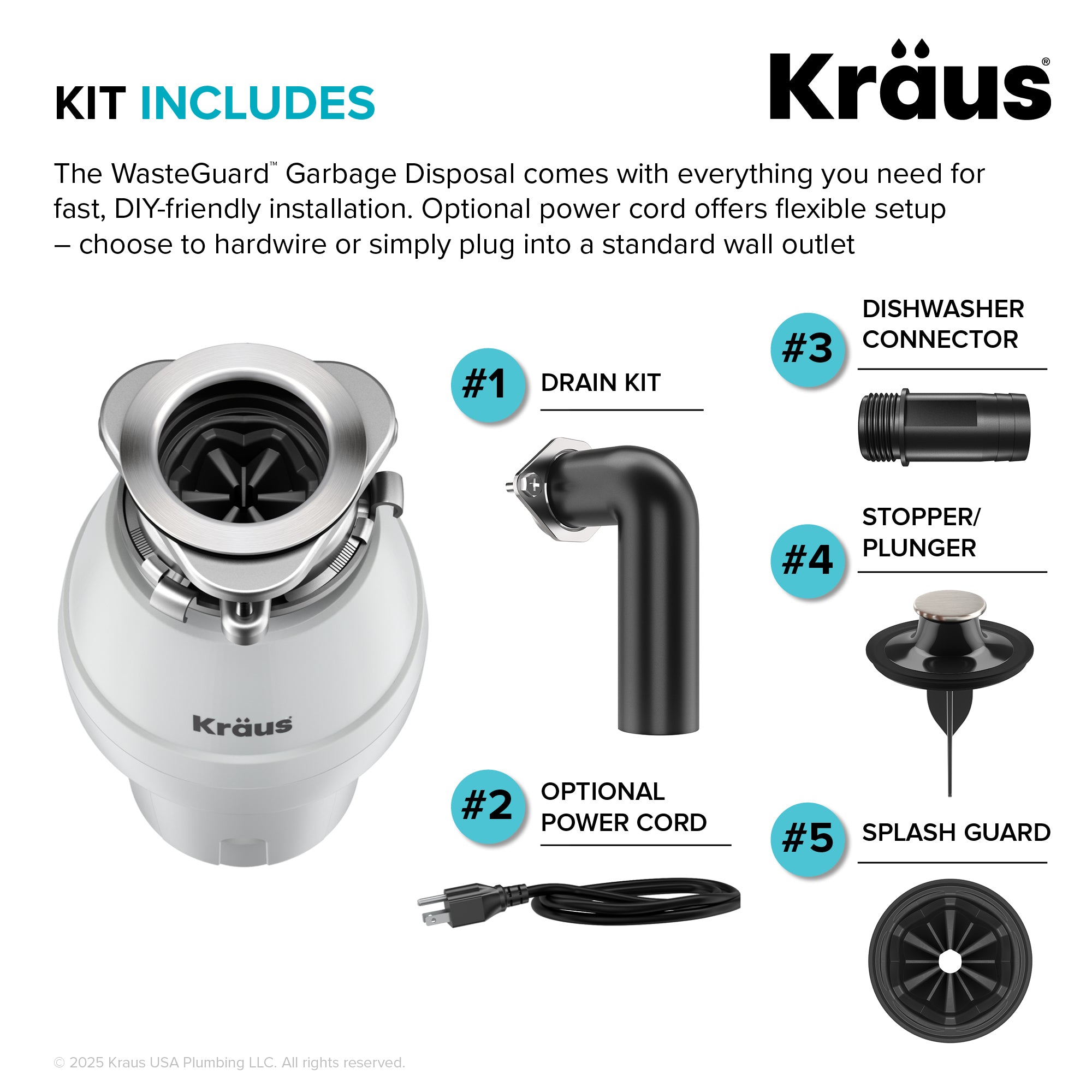 WasteGuard 1/2 HP Continuous Feed Garbage Disposal with Ultra-Quiet Motor-DirectSinks