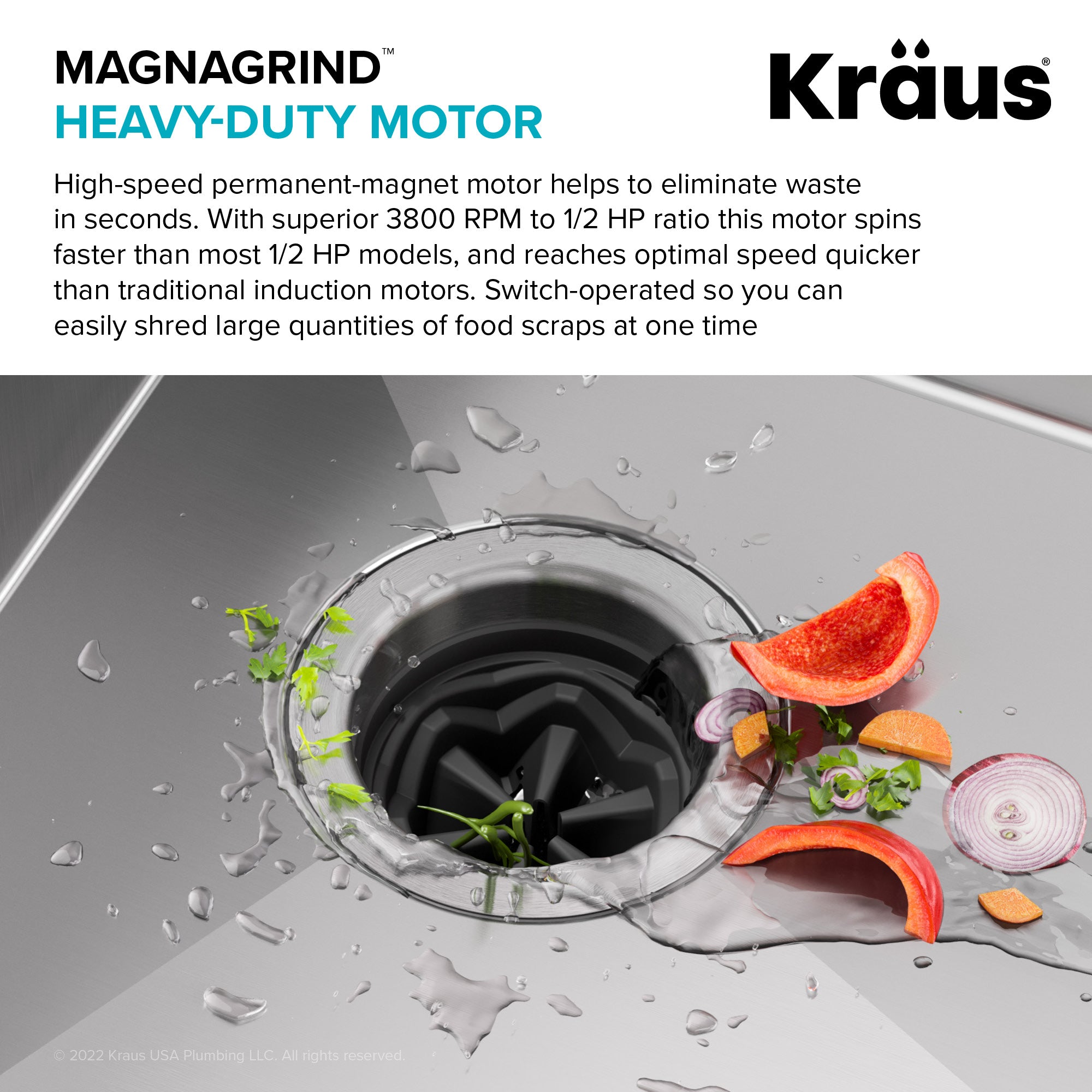 KRAUS WasteGuard High-Speed Ultra Quiet 1/2 HP Continuous Feed Garbage Disposal