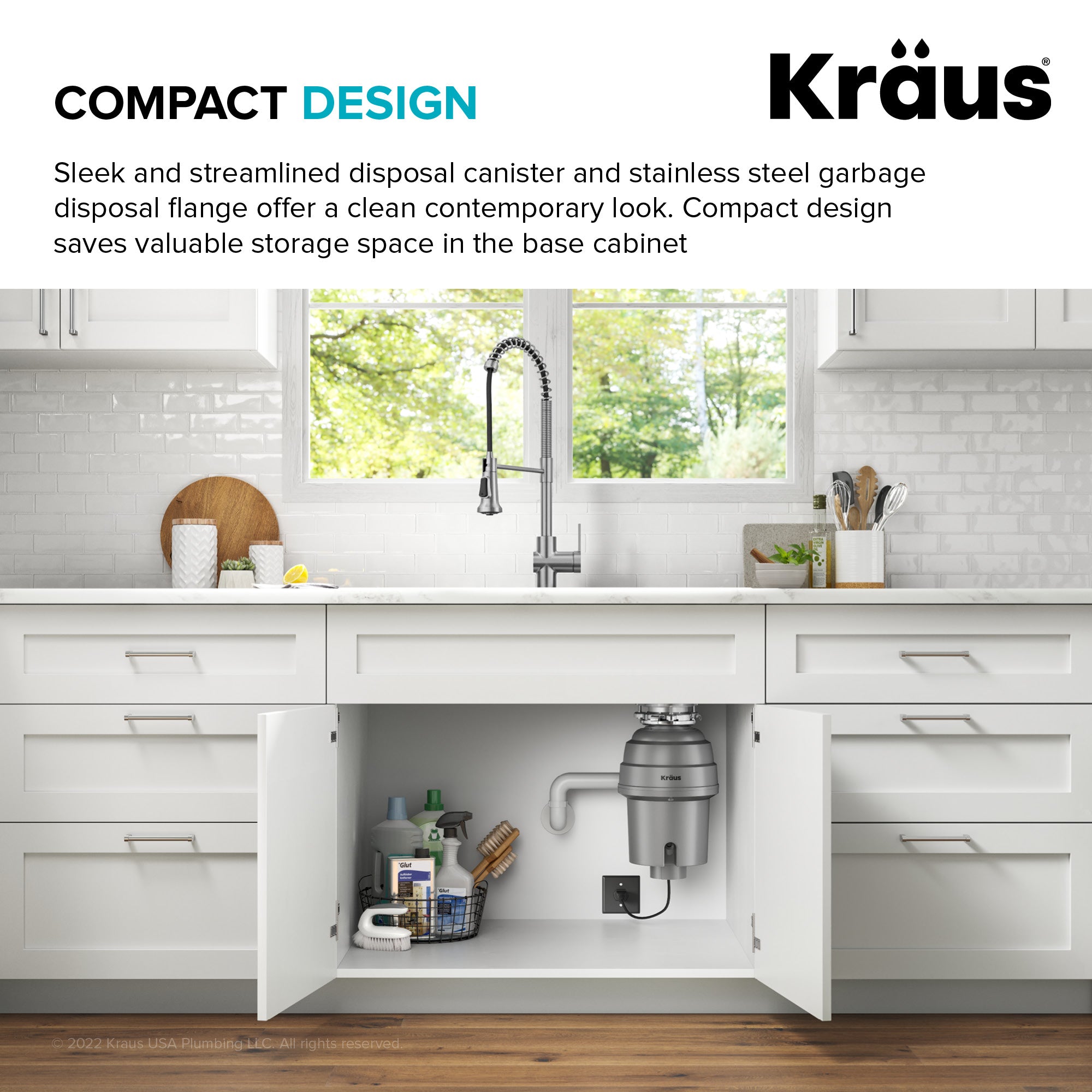 KRAUS WasteGuard High-Speed 3/4 HP Continuous Feed Ultra-Quiet Garbage Disposal with Power Cord - Flange Included