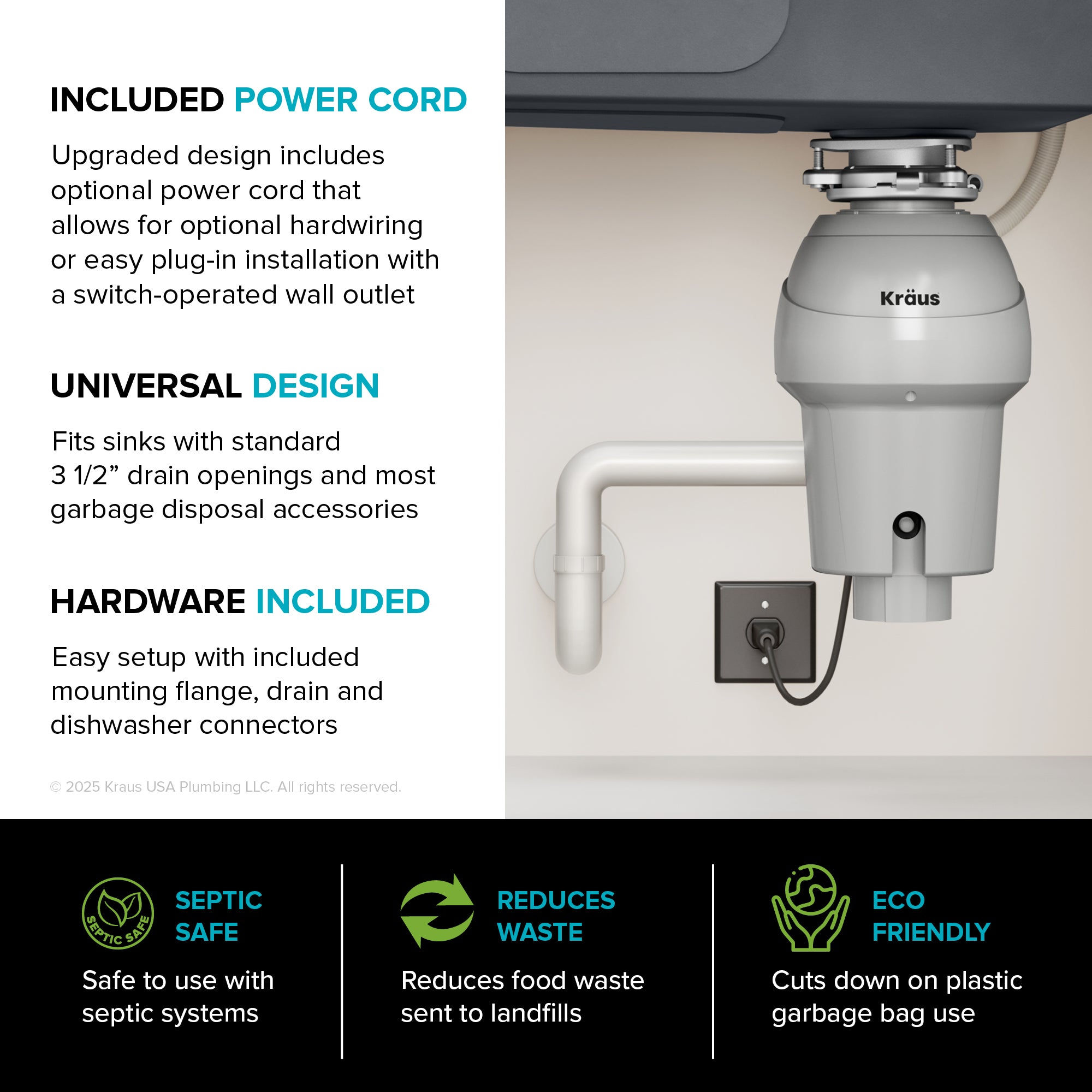 WasteGuard 3/4 HP Continuous Feed Garbage Disposal with Ultra-Quiet Motor-DirectSinks