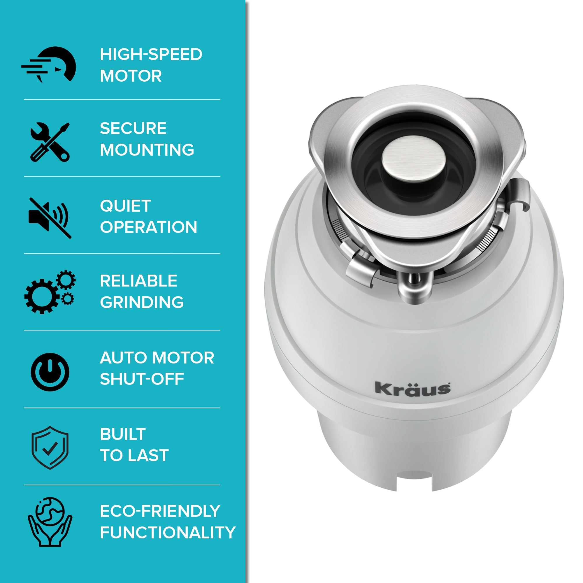 WasteGuard 3/4 HP Continuous Feed Garbage Disposal with Ultra-Quiet Motor-DirectSinks