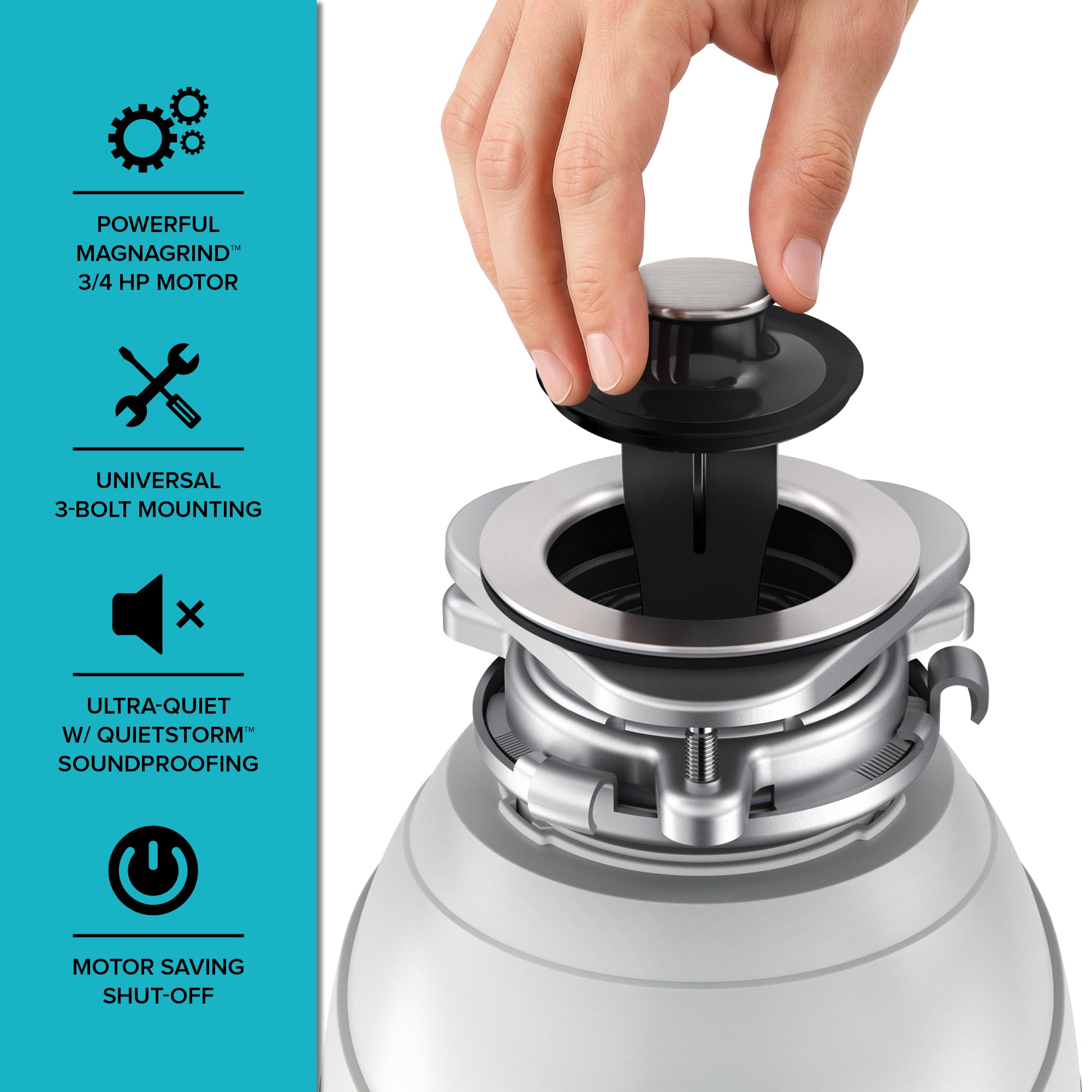 WasteGuard 3/4 HP Continuous Feed Garbage Disposal with Ultra-Quiet Motor-DirectSinks