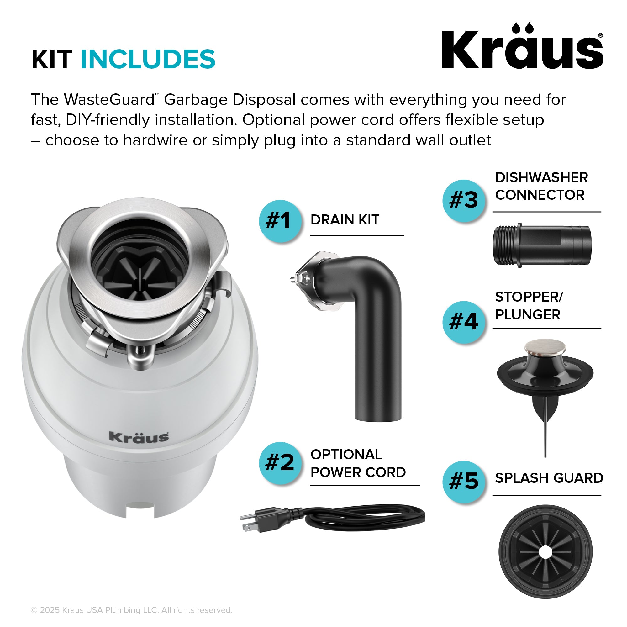 WasteGuard 3/4 HP Continuous Feed Garbage Disposal with Ultra-Quiet Motor-DirectSinks