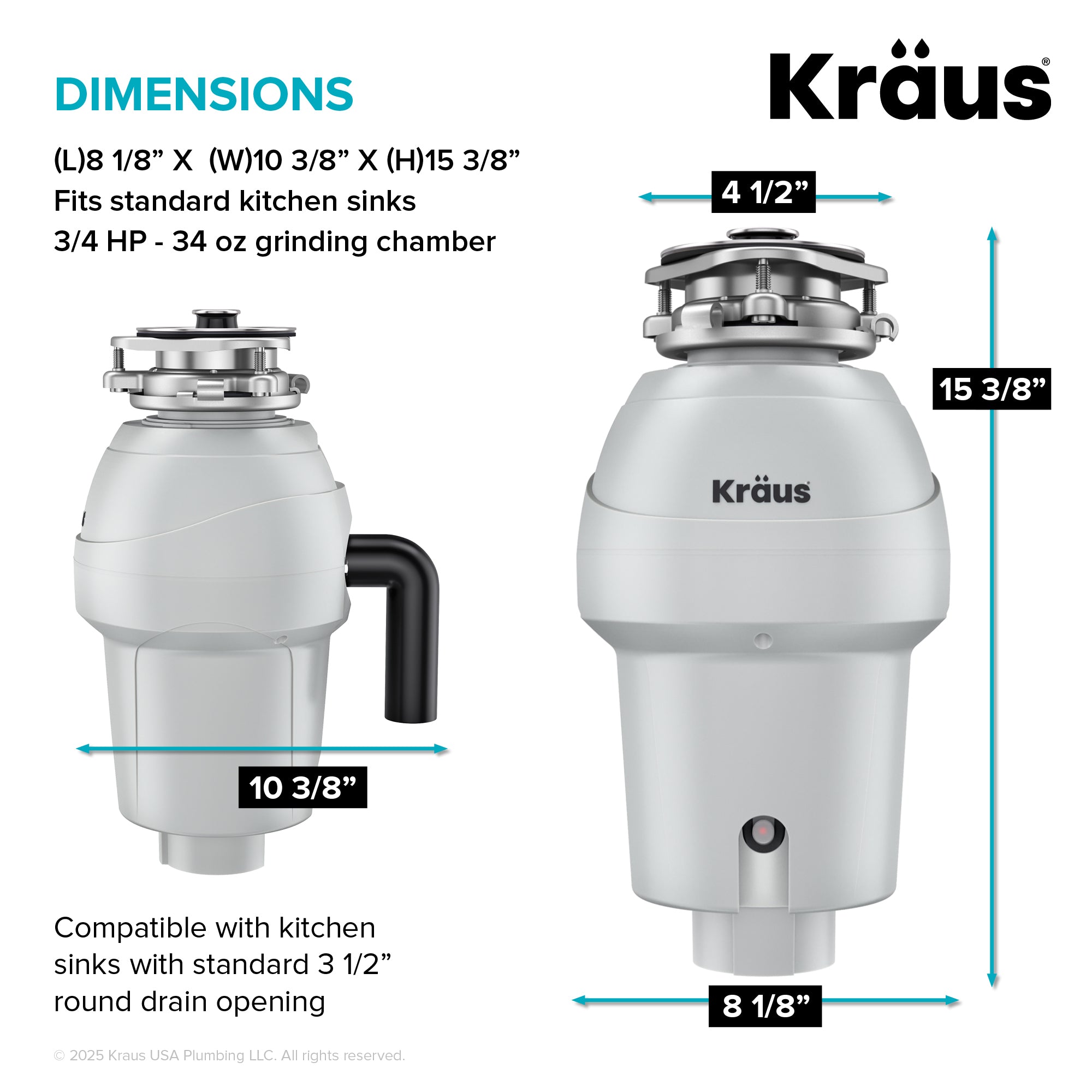 WasteGuard 3/4 HP Continuous Feed Garbage Disposal with Ultra-Quiet Motor-DirectSinks