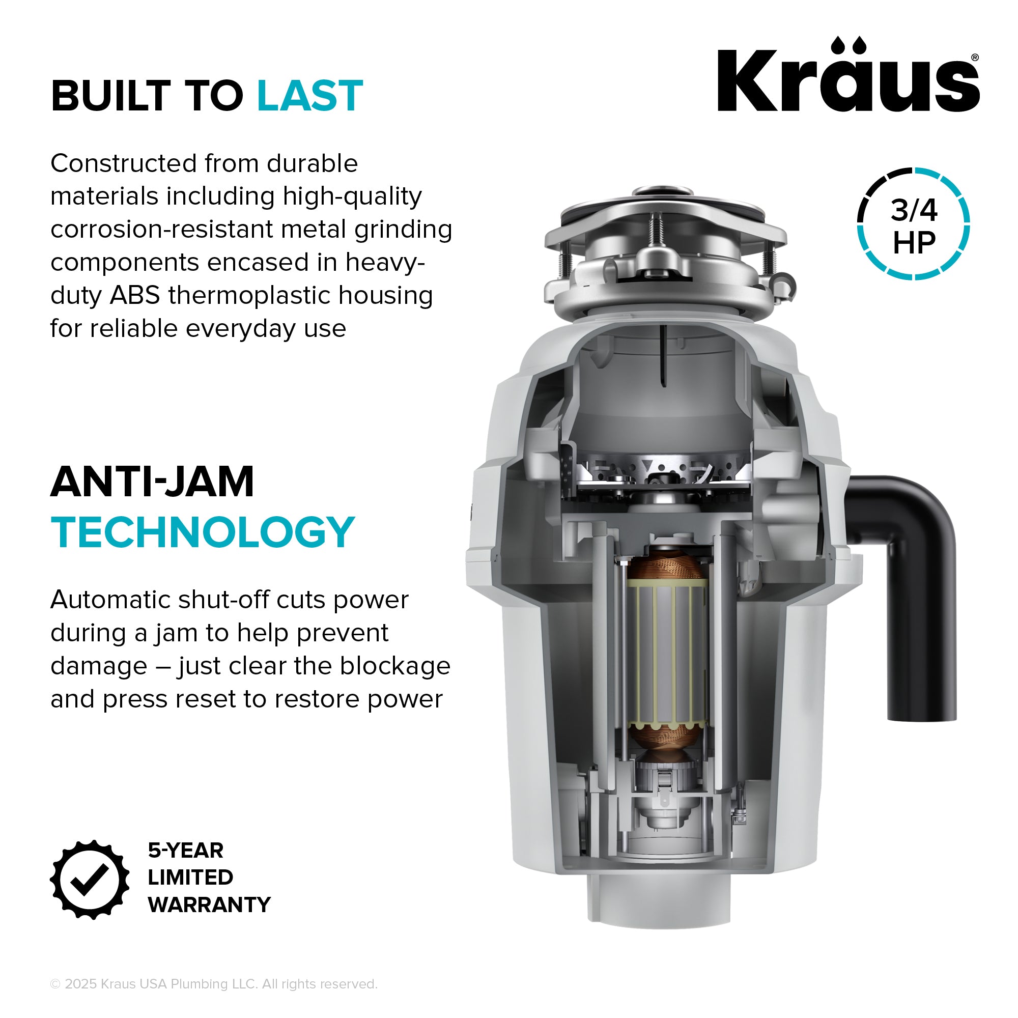 WasteGuard 3/4 HP Continuous Feed Garbage Disposal with Ultra-Quiet Motor-DirectSinks