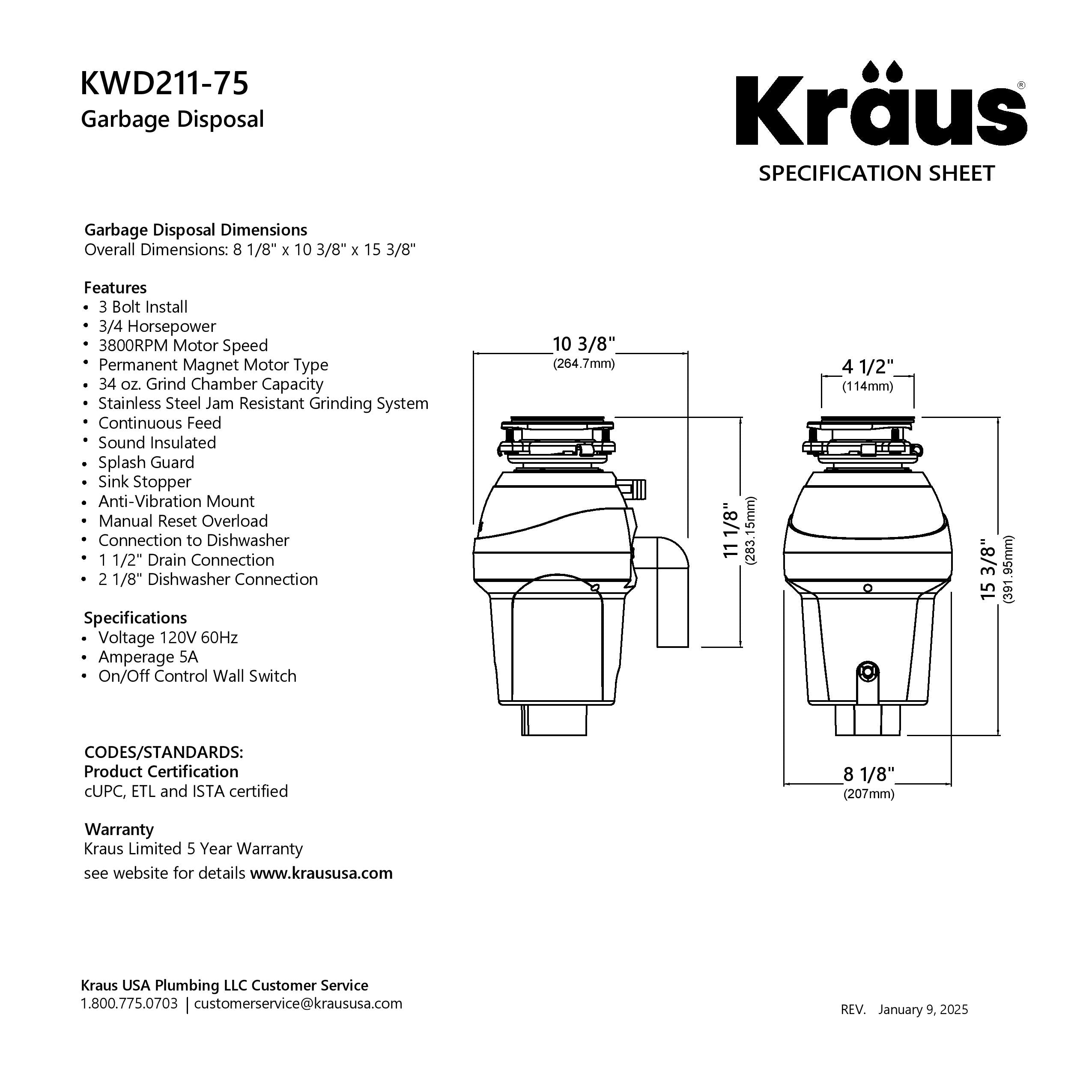 WasteGuard 3/4 HP Continuous Feed Garbage Disposal with Ultra-Quiet Motor-DirectSinks