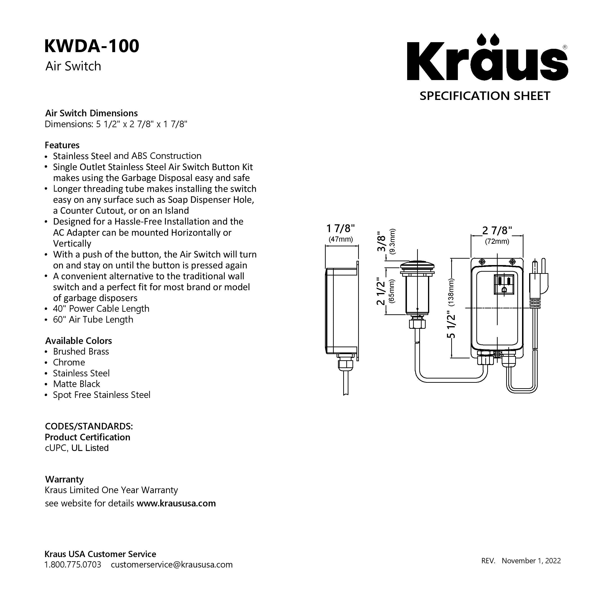 KRAUS Garbage Disposal Push Button Air Switch Kit in Matte Black