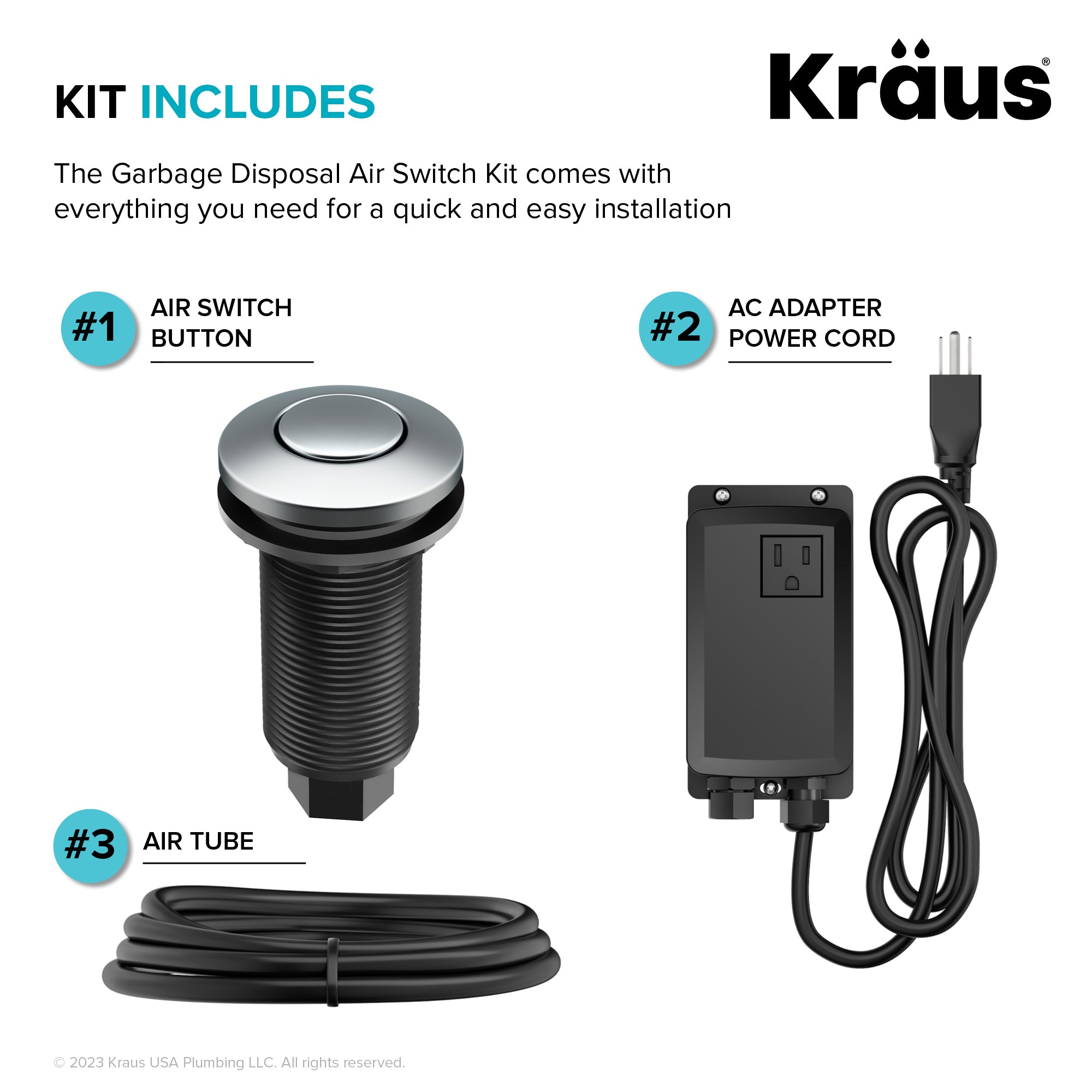 KRAUS Garbage Disposal Push Button Air Switch Kit in Chrome